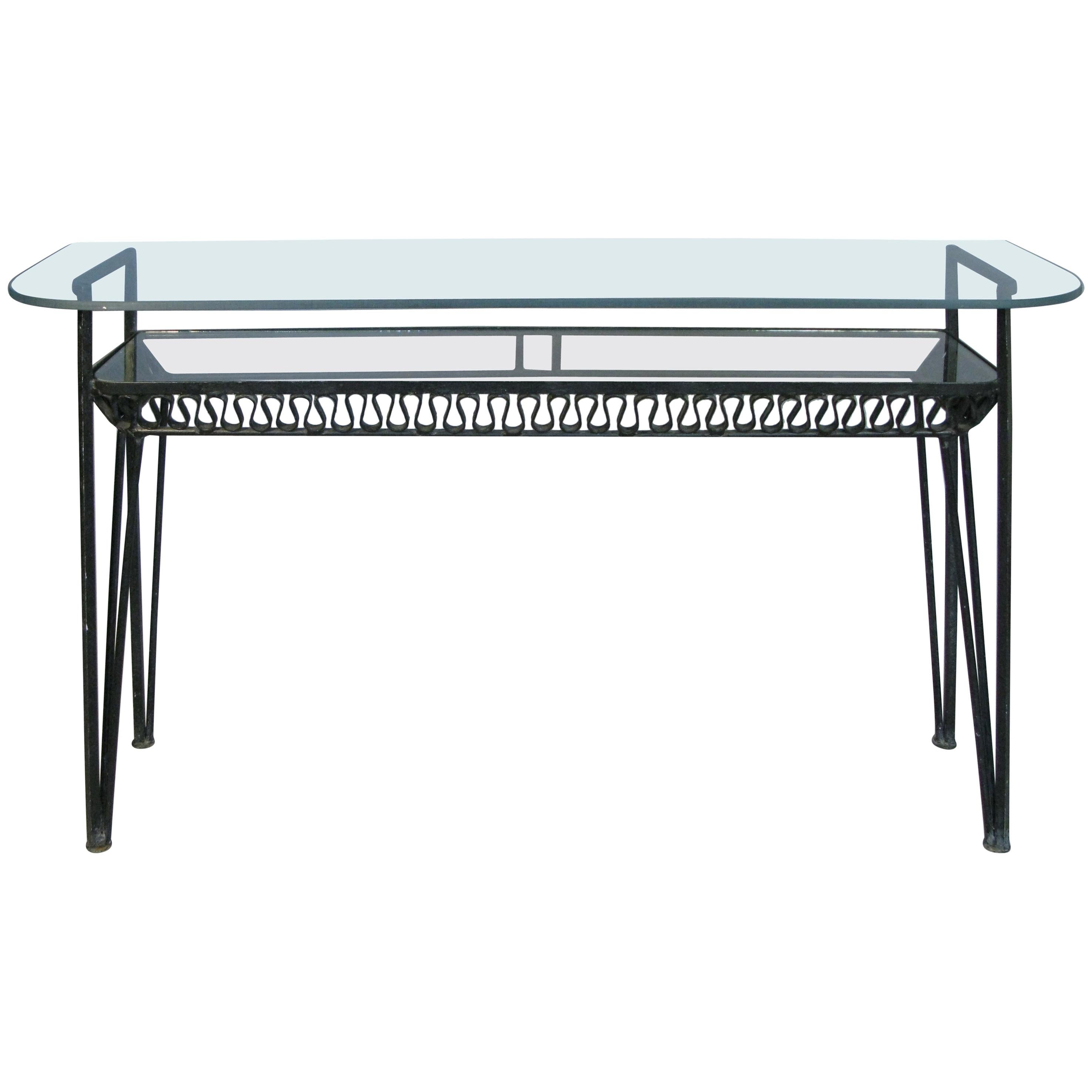 Iron and Glass 1950s Console Table by Salterini