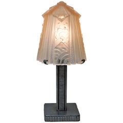 Iron and Glass Art Deco Table Lamp by Muller Freres.