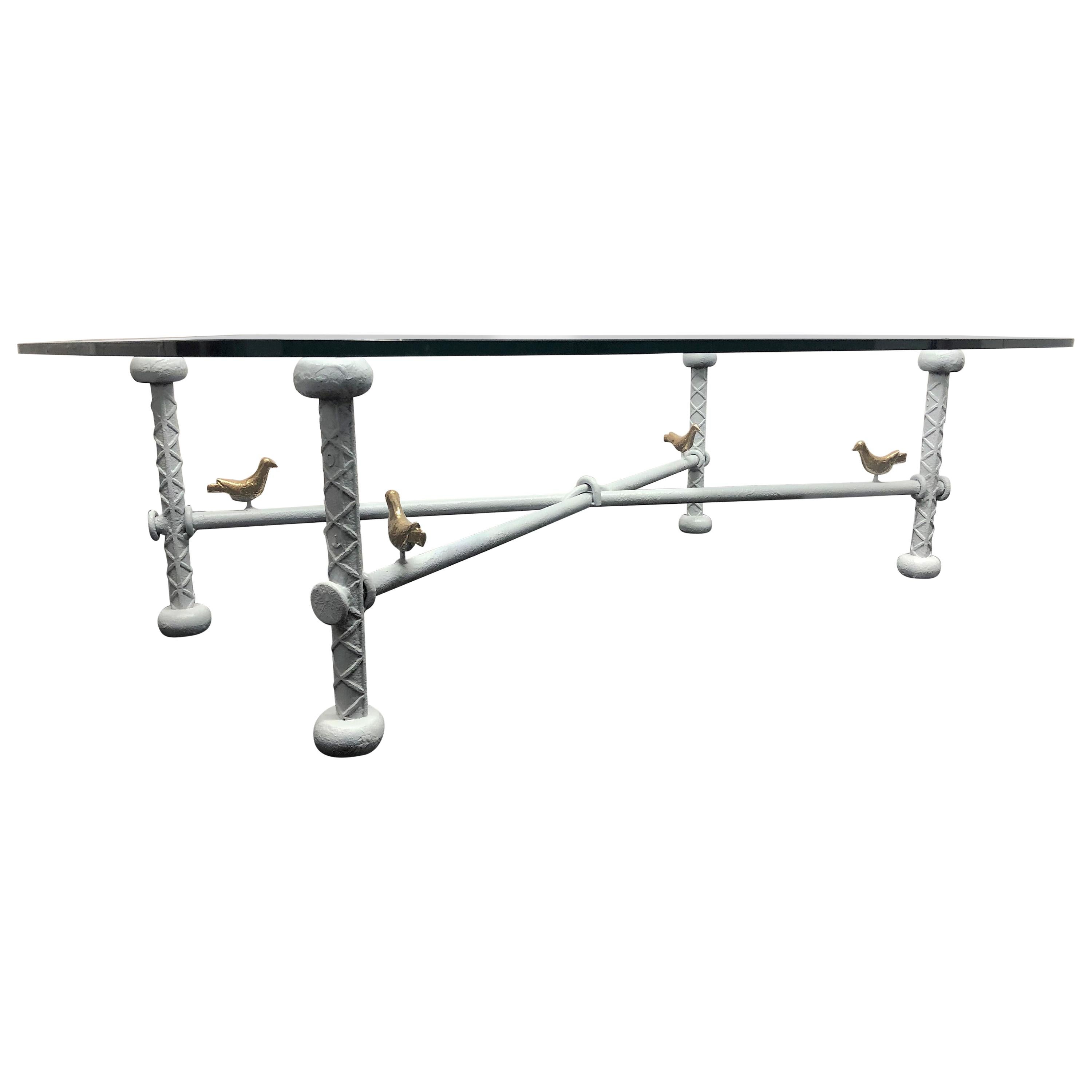 Table basse brutaliste en fer et en verre style Ilana Goor