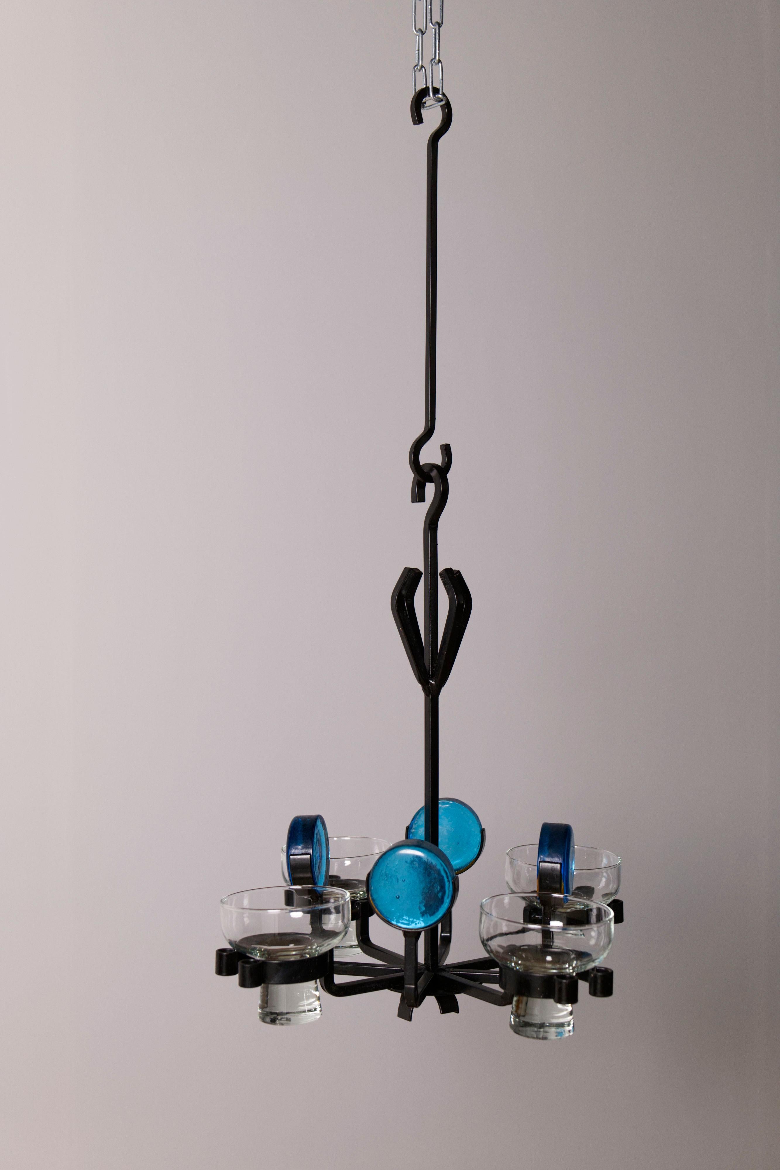 Candelabro portavelas de hierro y cristal de Dantoft Kunstartikler, Años 70 en venta 3