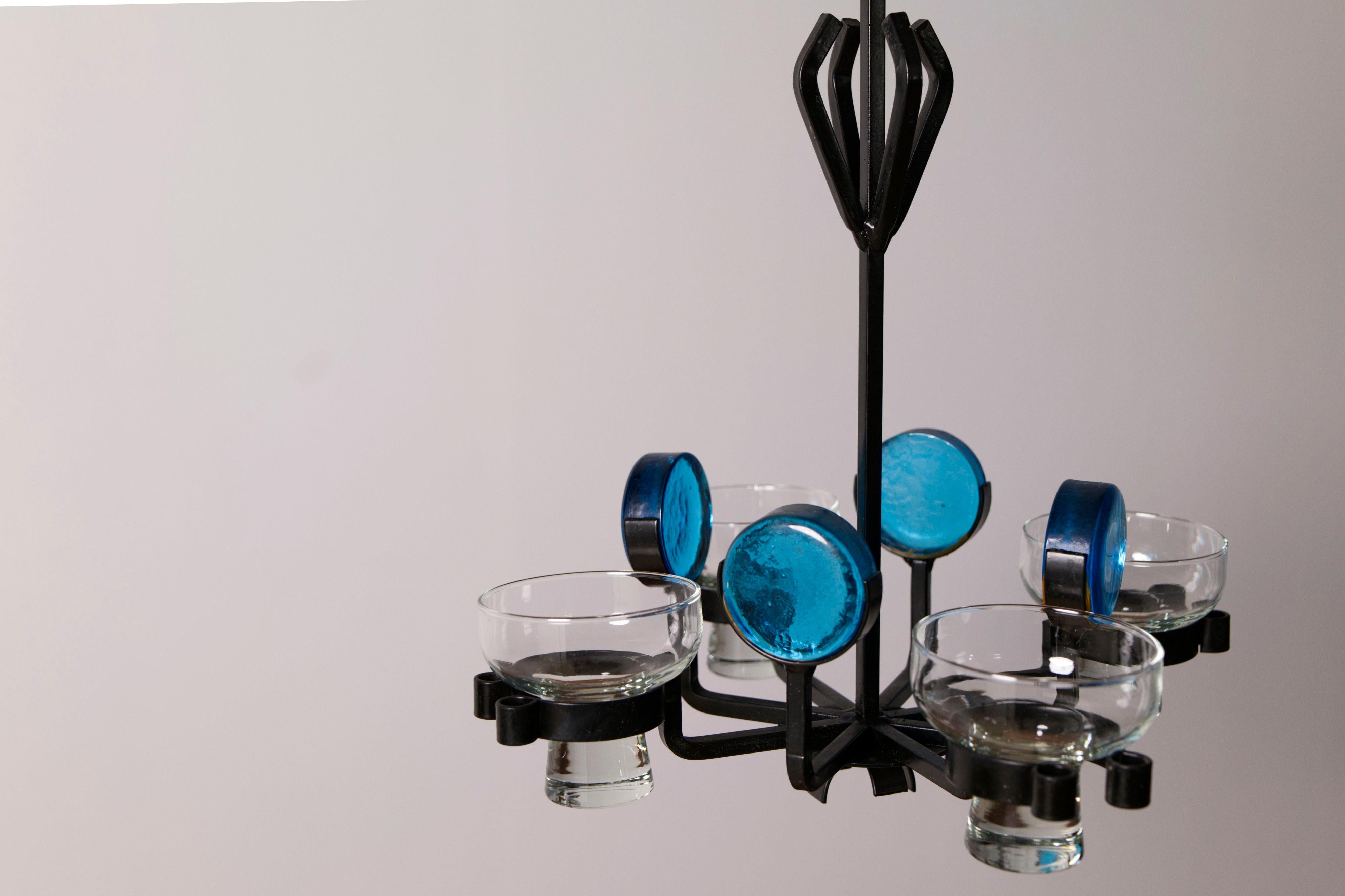 Candelabro portavelas de hierro y cristal de Dantoft Kunstartikler, Años 70 en venta 4
