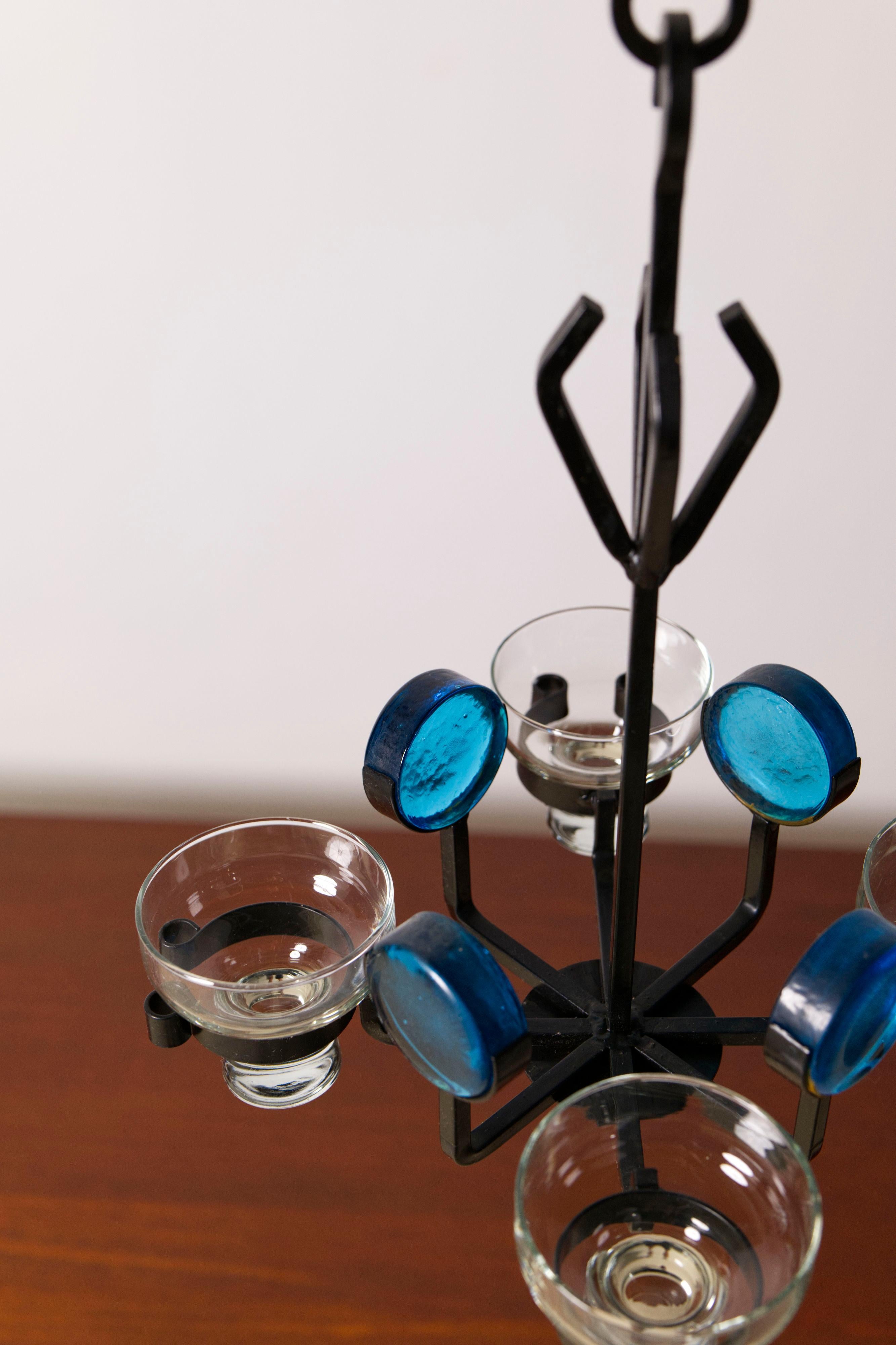 Candelabro portavelas de hierro y cristal de Dantoft Kunstartikler, Años 70 en venta 5