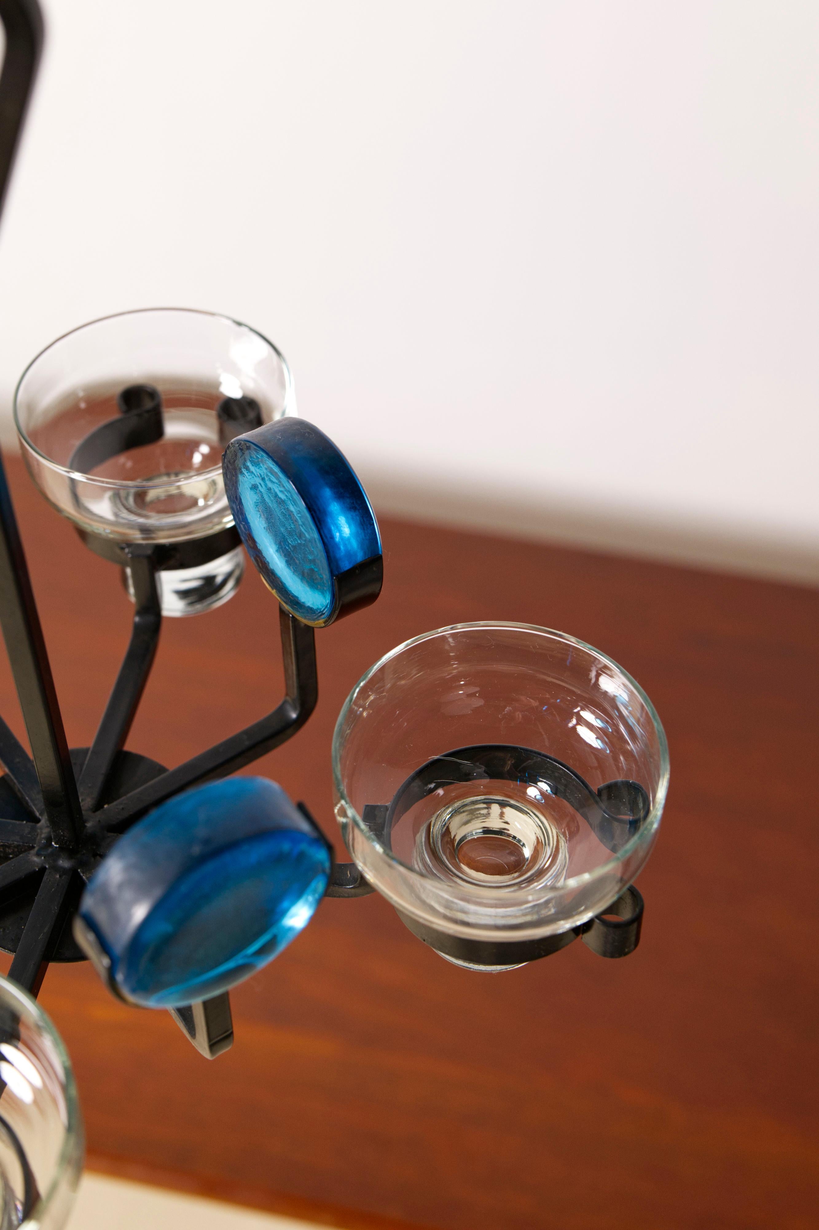 Candelabro portavelas de hierro y cristal de Dantoft Kunstartikler, Años 70 en venta 6