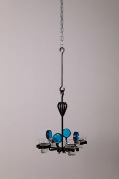 Iron and glass Candle Holder Chandelier by Dantoft Kunstartikler, 1970s
