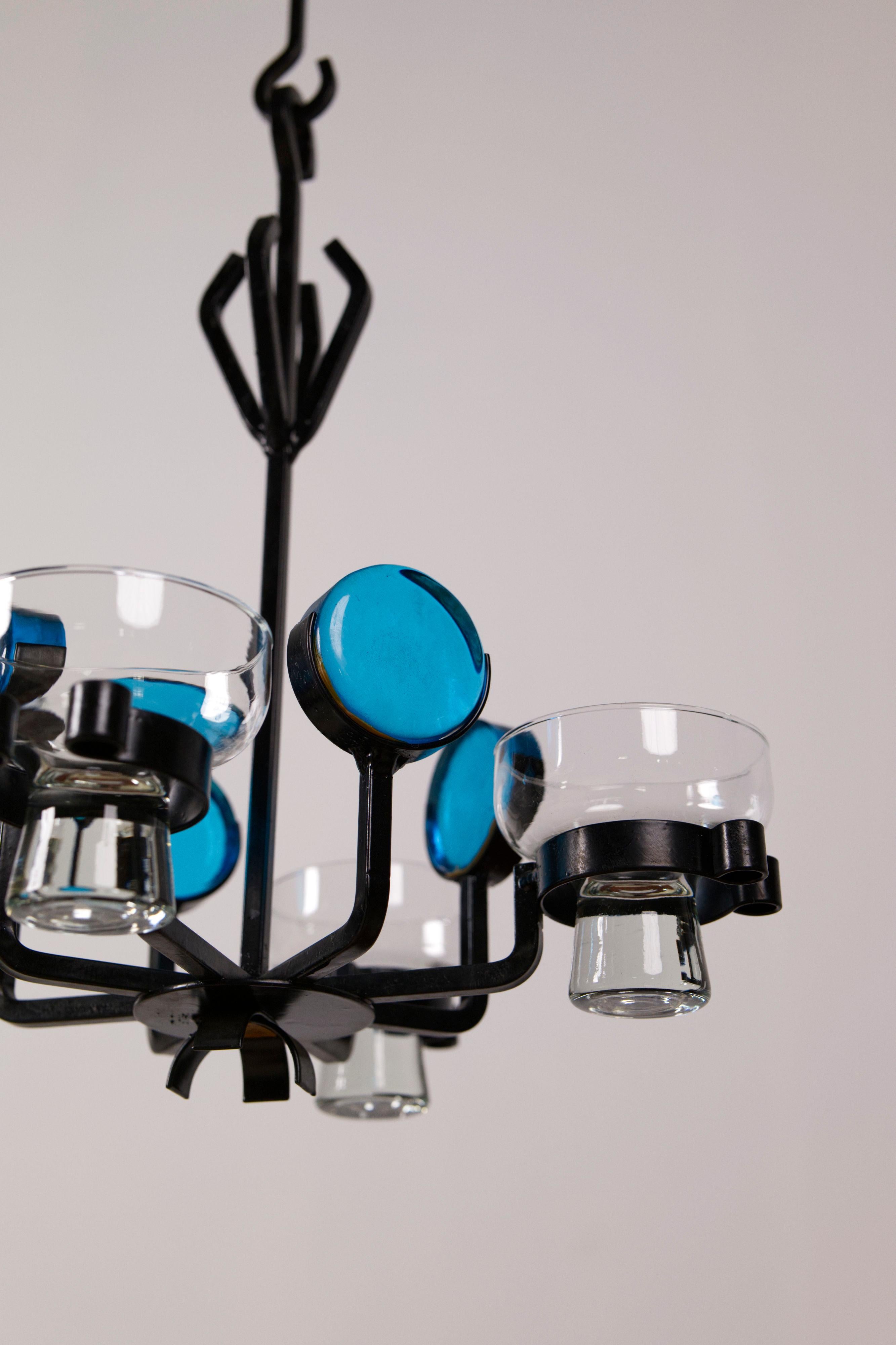 Candelabro portavelas de hierro y cristal de Dantoft Kunstartikler, Años 70 Vidrio en venta