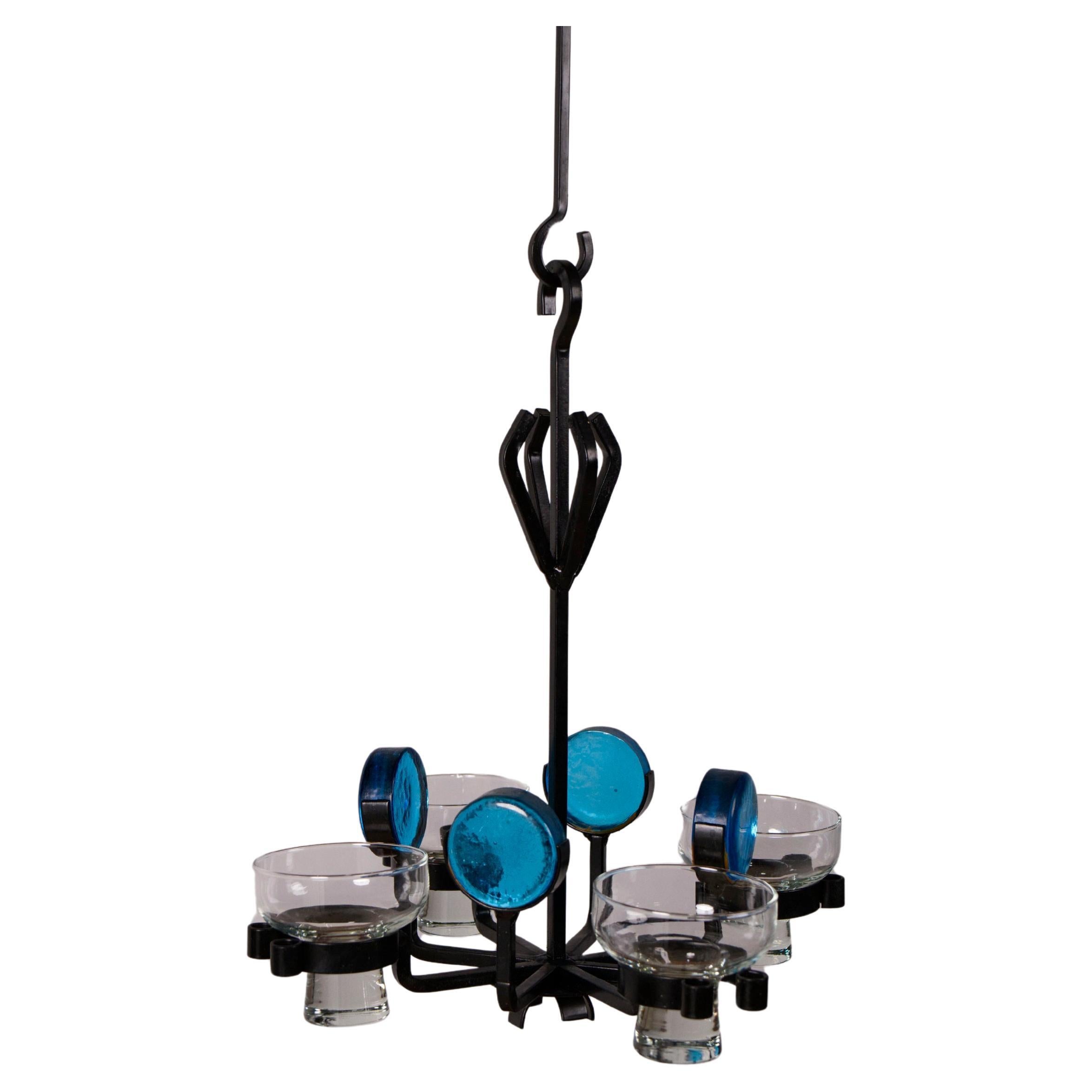 Candelabro portavelas de hierro y cristal de Dantoft Kunstartikler, Años 70 en venta