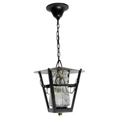 Vintage Iron and Glass Ceiling Lamp Lustre French Lantern, circa 1960