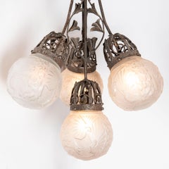 Iron and Glass Chandelier, Glass Signed Muller Freres Luneville, France, C. 1940