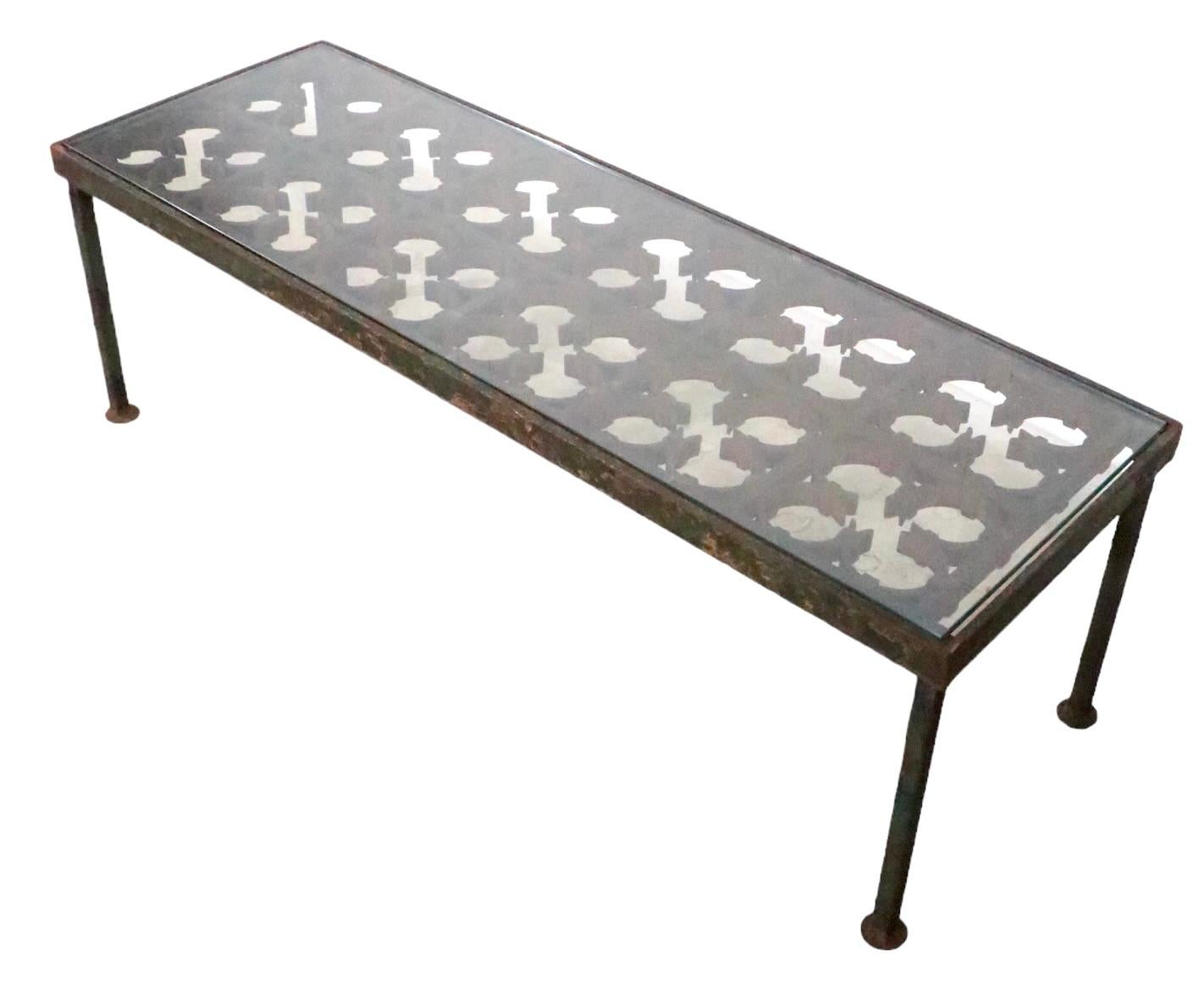 20th Century Iron and Glass Coffee Table created from a decorative  architectural iron panel