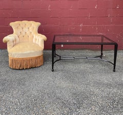Iron and Glass Coffee Table in Patinated Bronze Finish