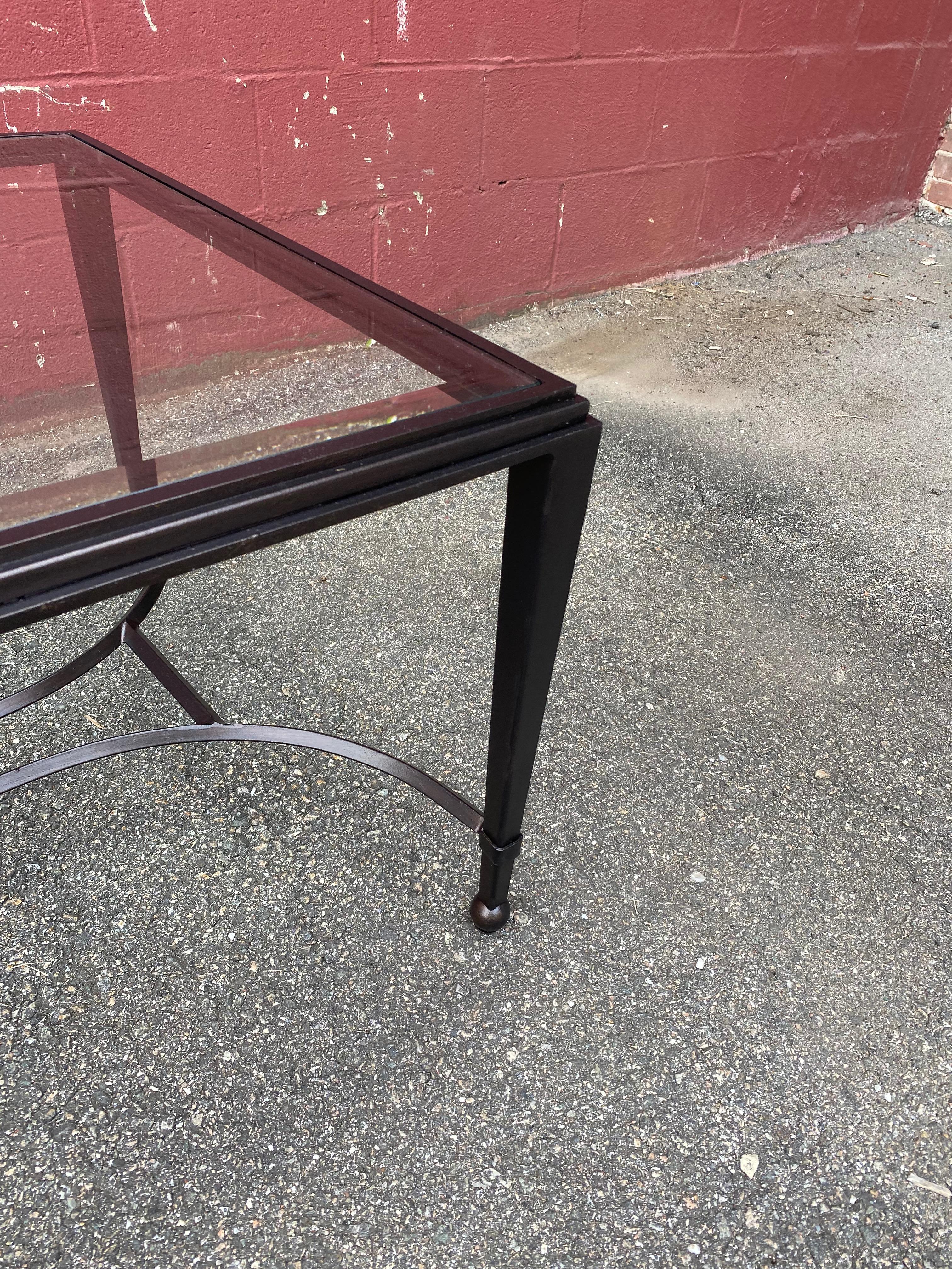 Iron and Glass Coffee Table in Patinated Bronze Finish In Good Condition For Sale In Buchanan, NY