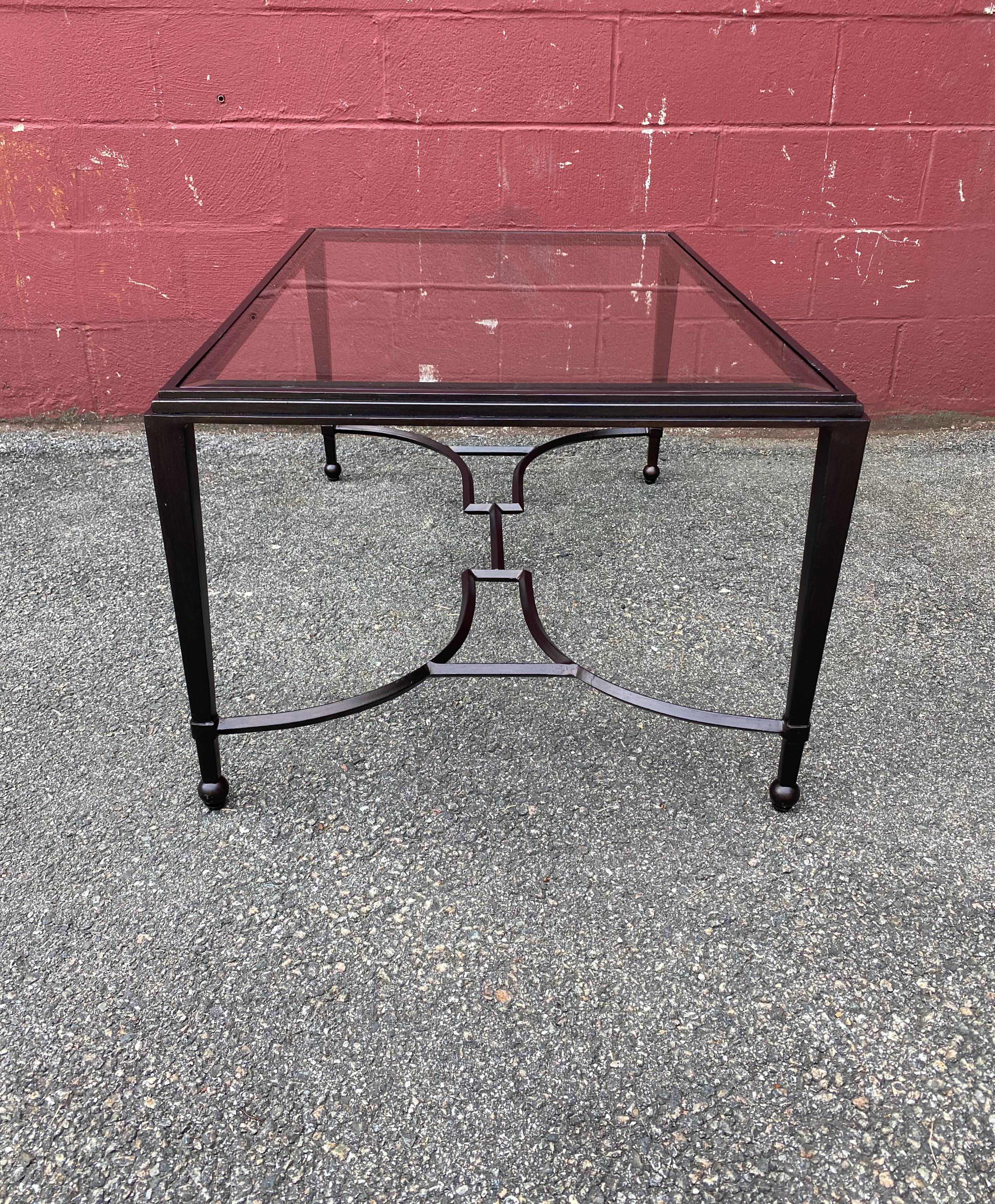 Late 20th Century Iron and Glass Coffee Table in Patinated Bronze Finish For Sale