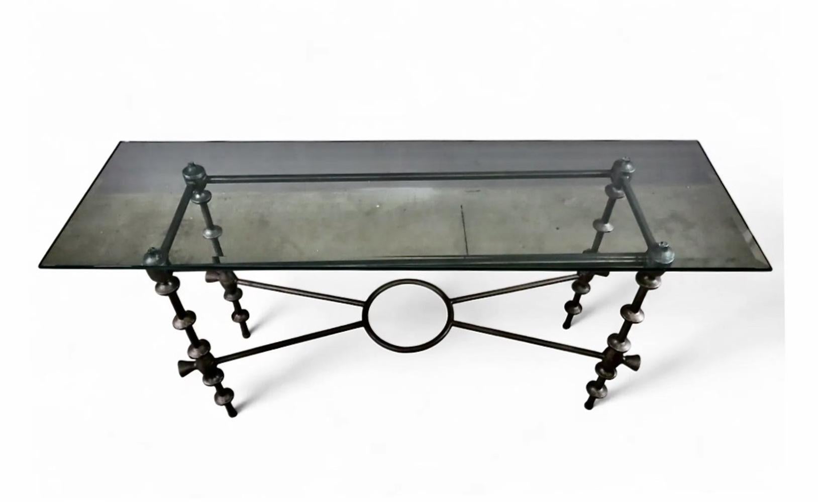 European Iron and Glass Giacometti-Style Console