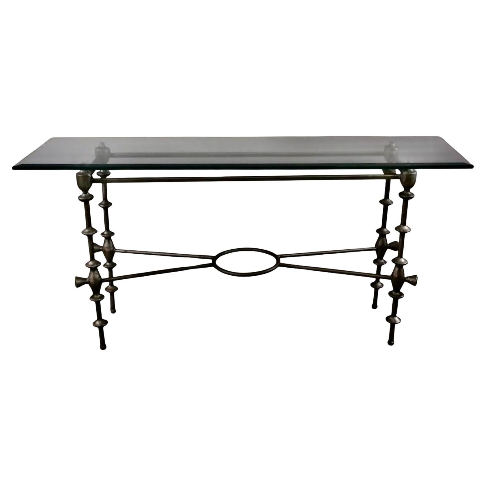 Konsole aus Eisen und Glas im Giacometti-Stil