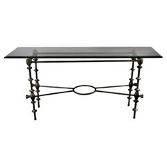 Konsole aus Eisen und Glas im Giacometti-Stil