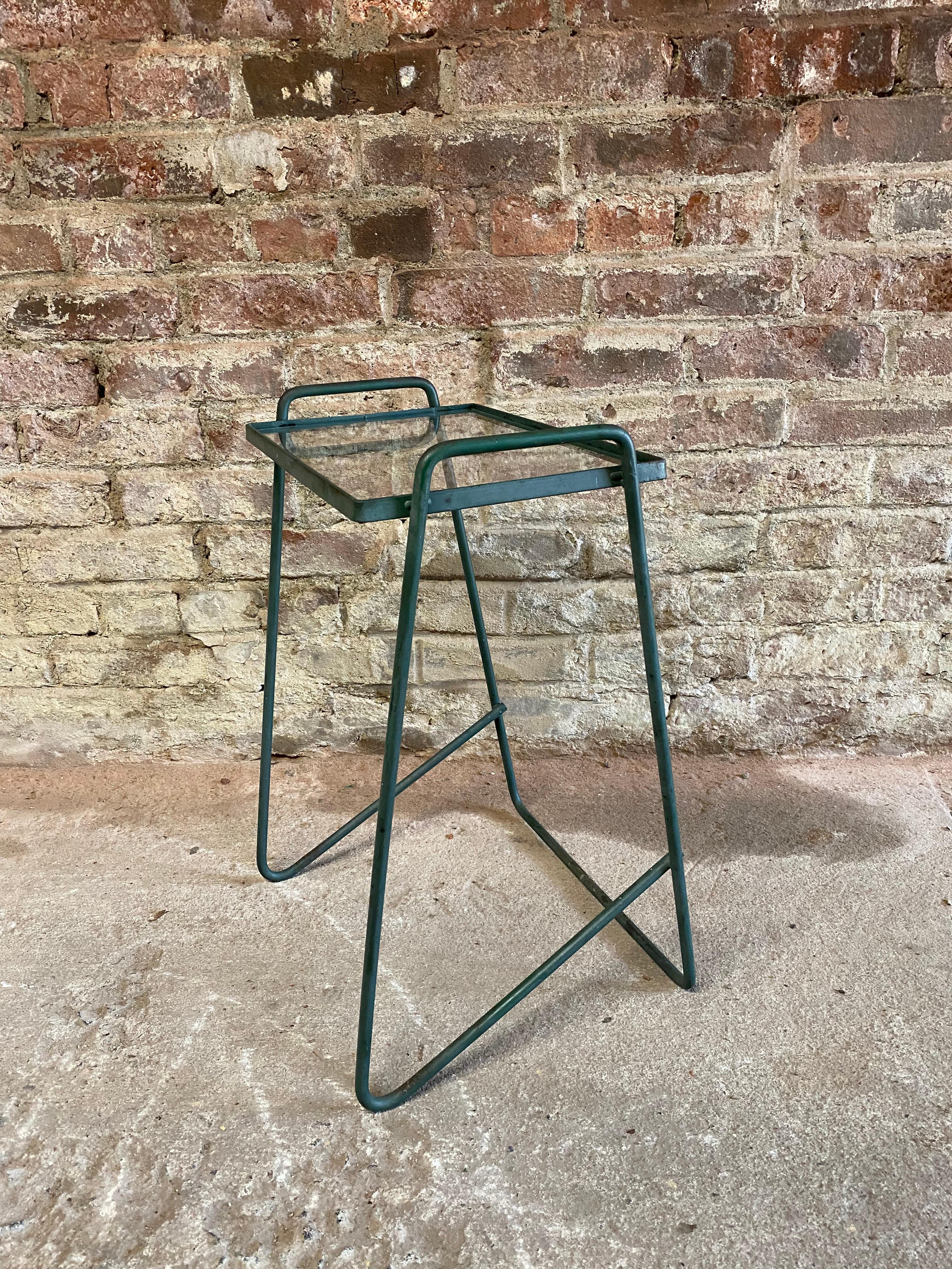 Mid-Century Modern Iron and Glass Hairpin Leg End Table