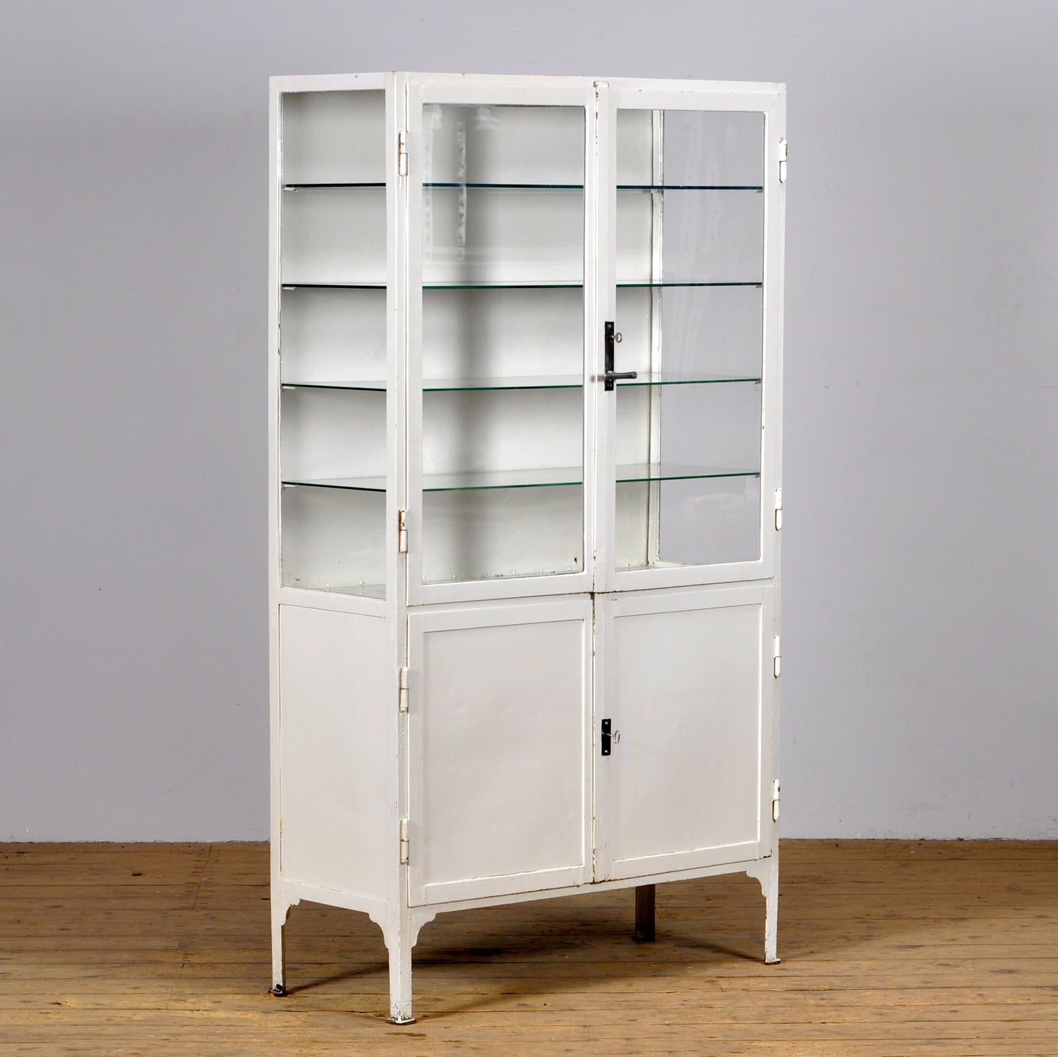 Industrial Iron and Glass Medical Display Cabinet, 1930s