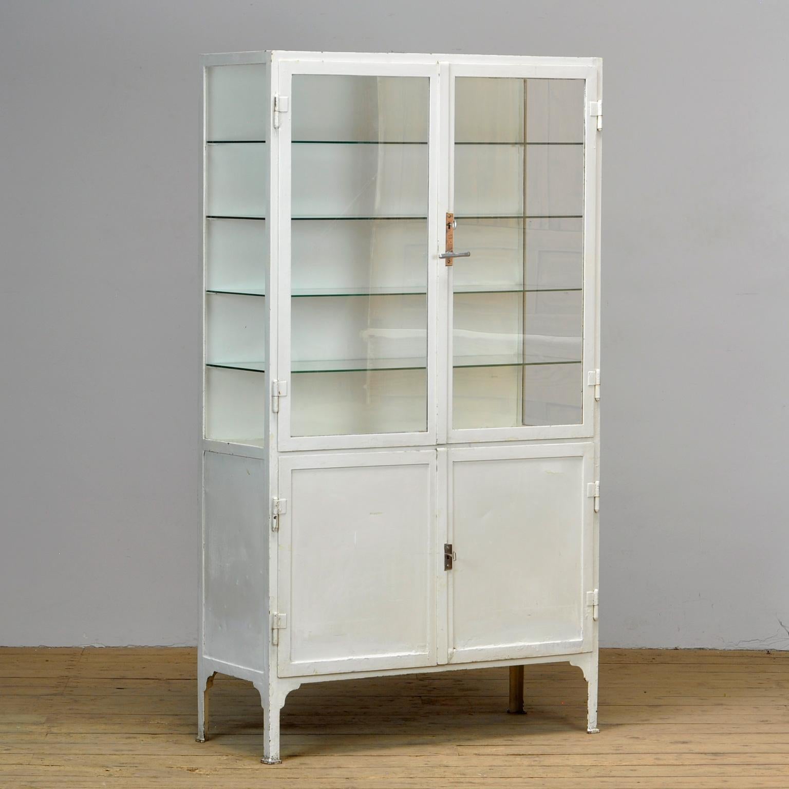 Industrial Iron And Glass Medical Display Cabinet, 1930s
