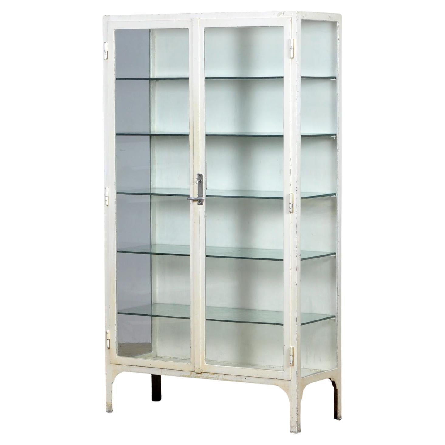 Iron And Glass Medical Display Cabinet, 1930s For Sale
