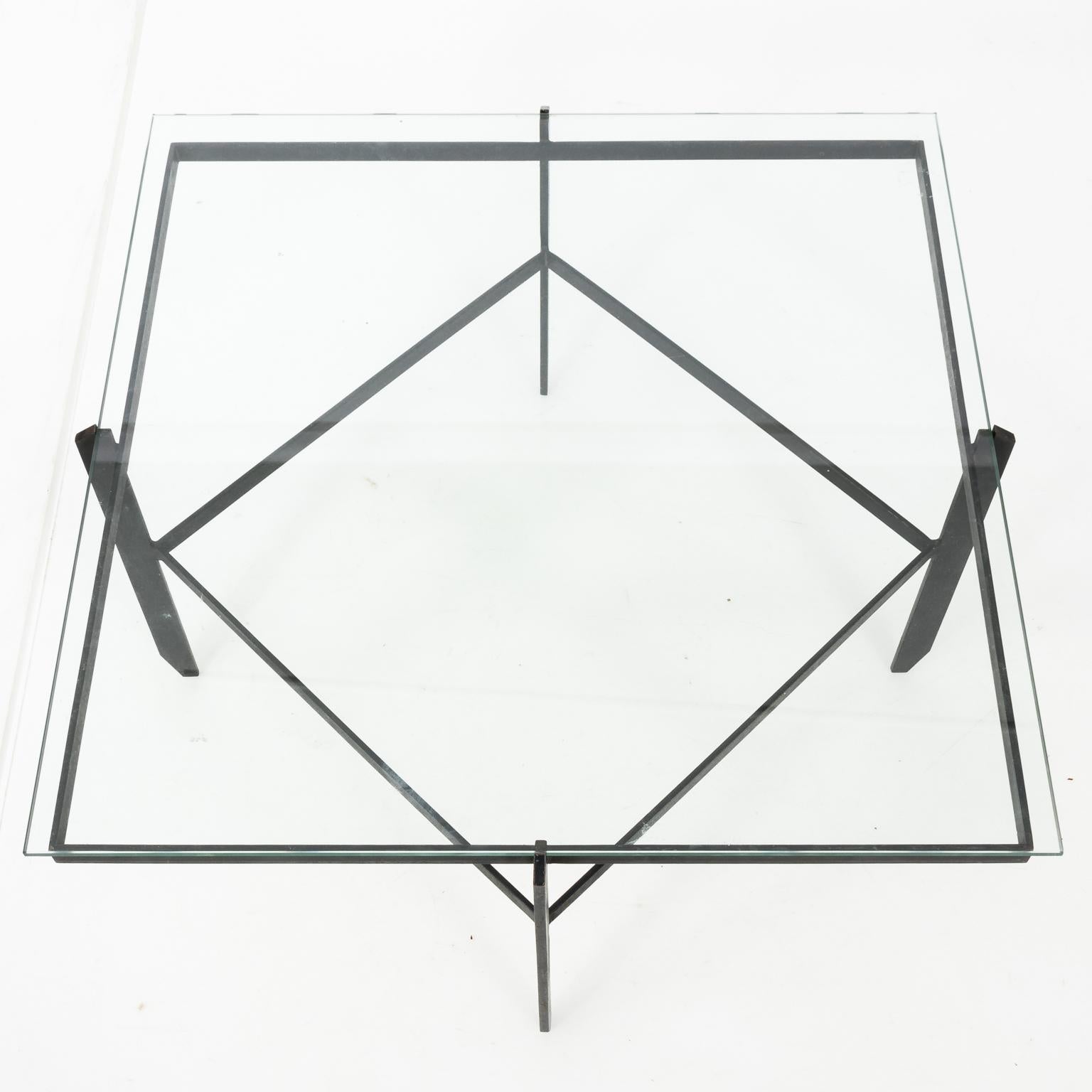 20th Century Iron and Glass Mid-Century Modern Coffee Table, circa 1950 For Sale