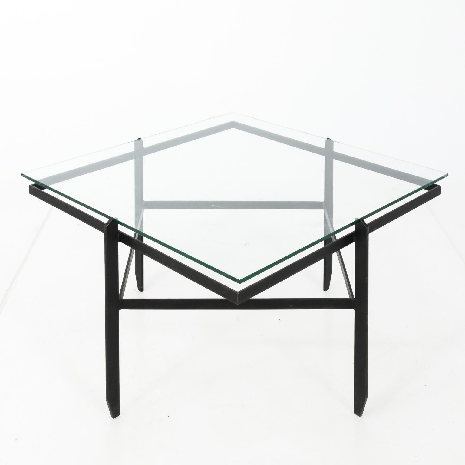 Iron and Glass Mid-Century Modern Coffee Table, circa 1950 For Sale 1