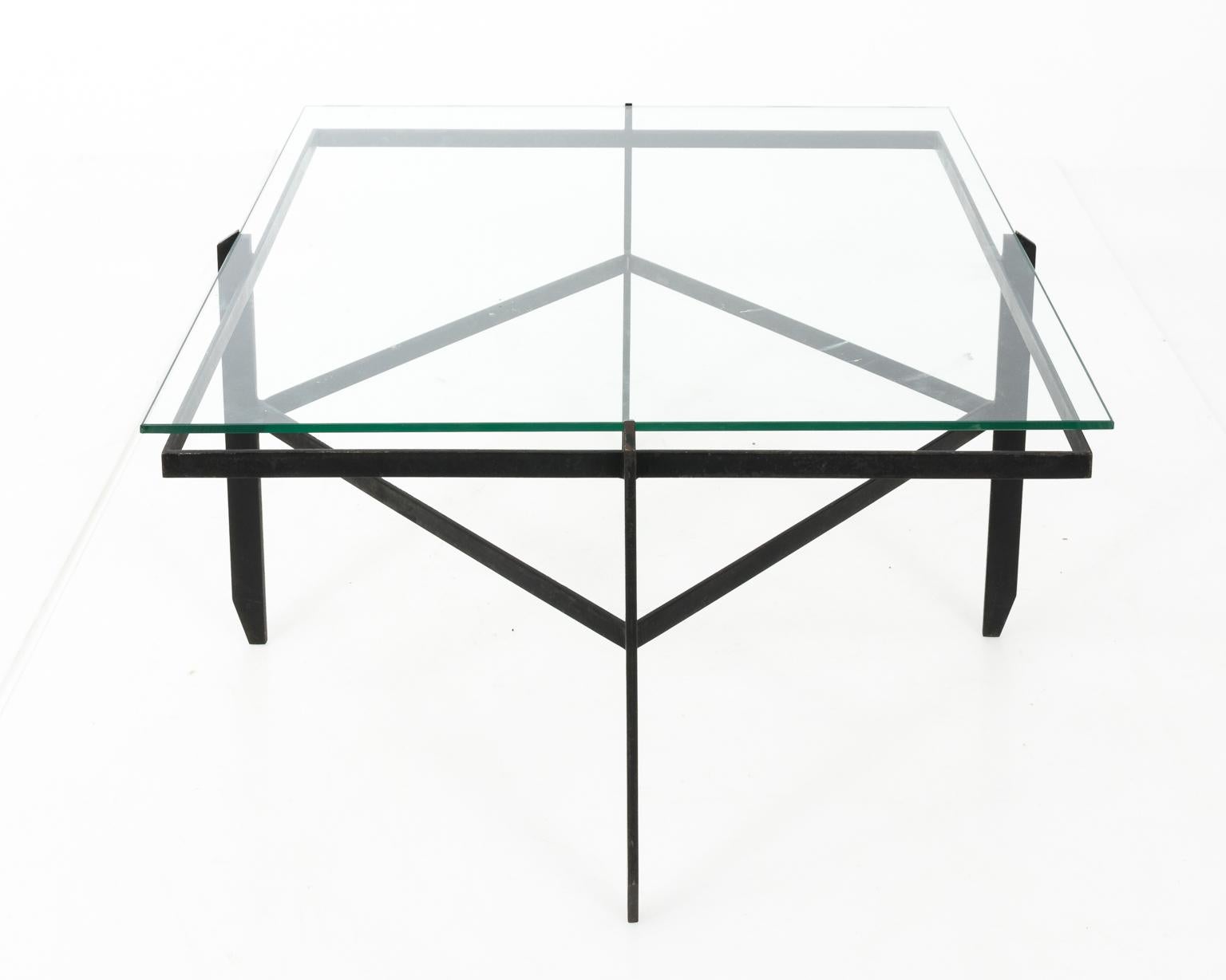 Iron and Glass Mid-Century Modern Coffee Table, circa 1950 For Sale 4