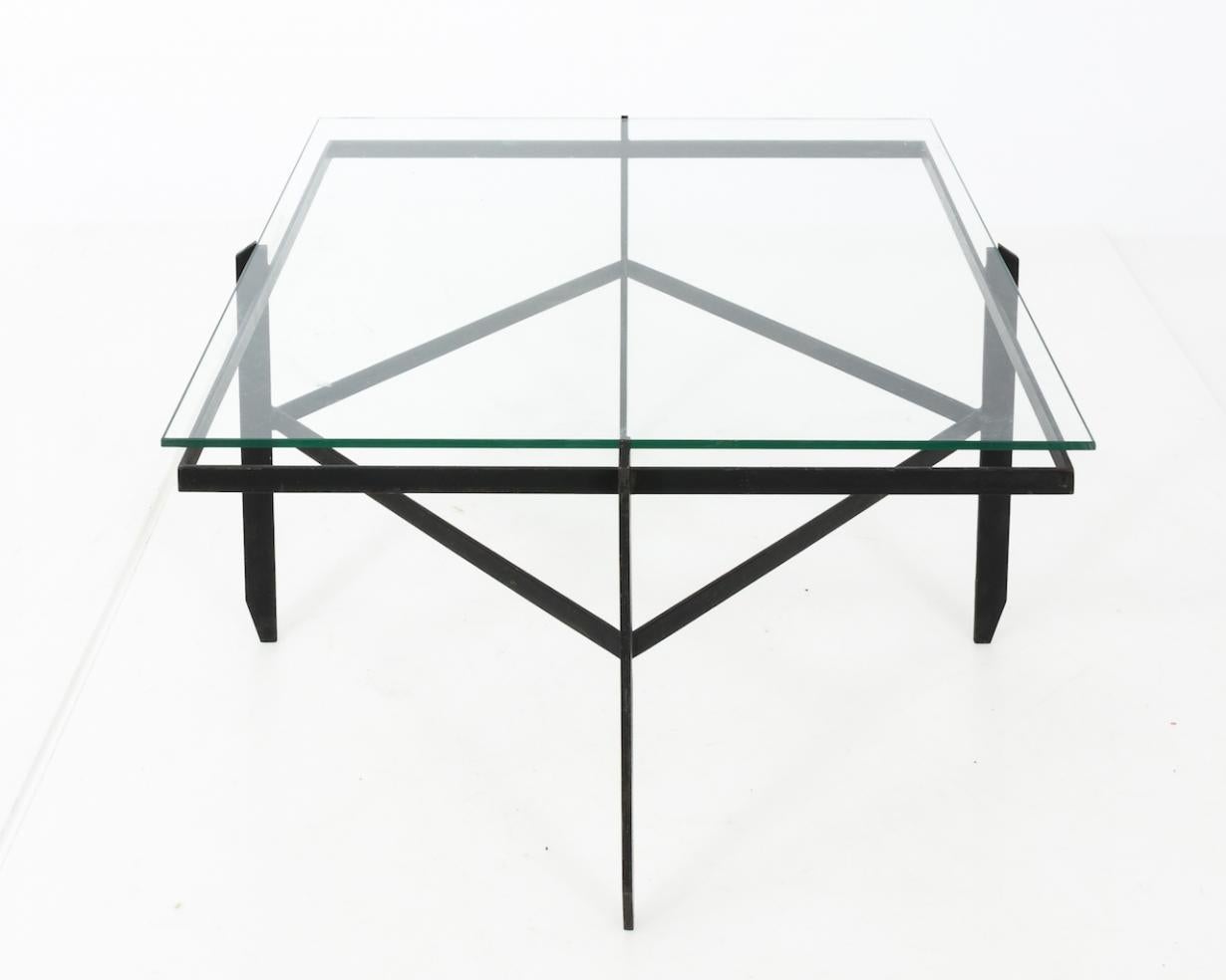 Unknown Vintage Iron and Glass MId Century Modern Coffee Table For Sale