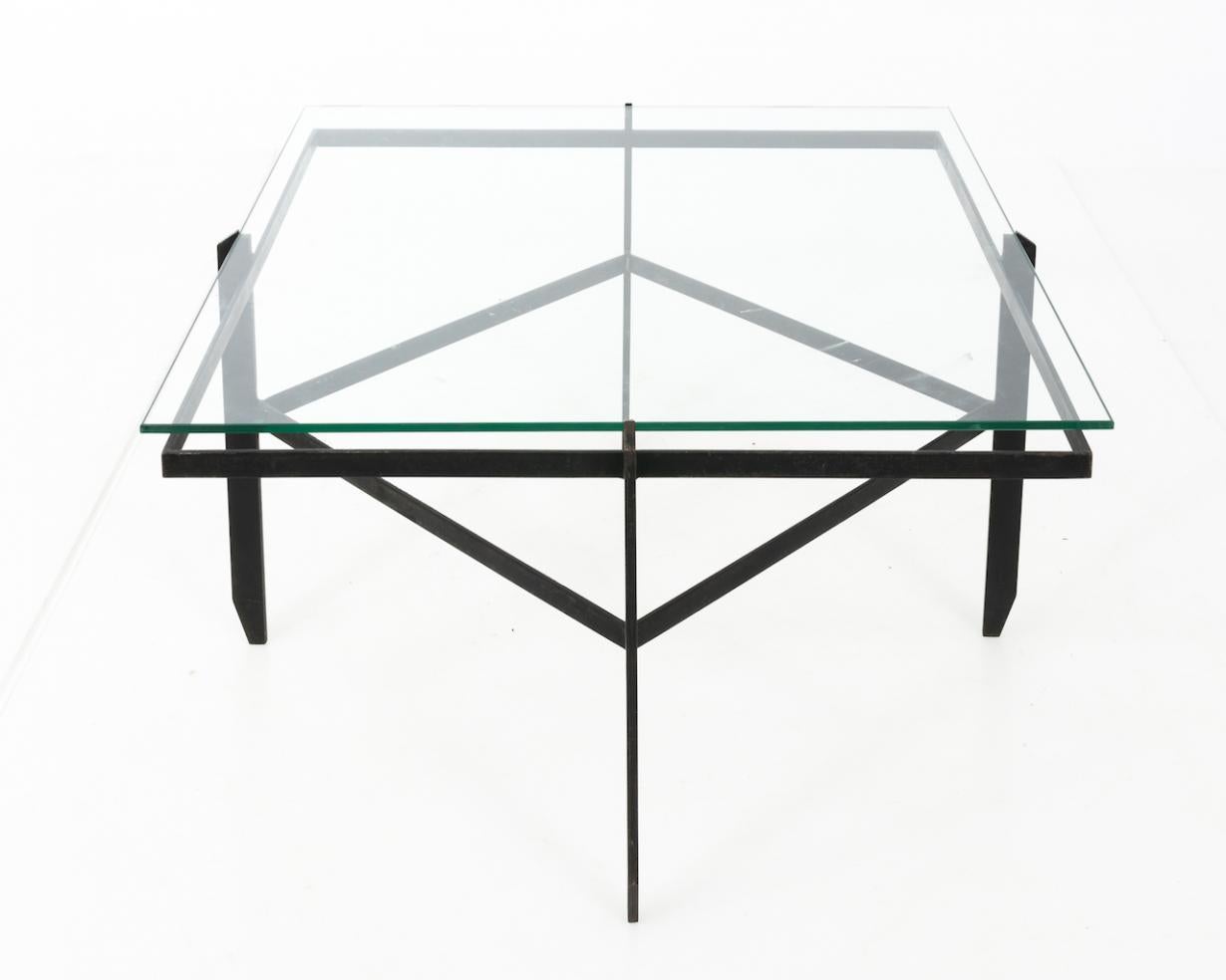 Metalwork Vintage Iron and Glass MId Century Modern Coffee Table For Sale