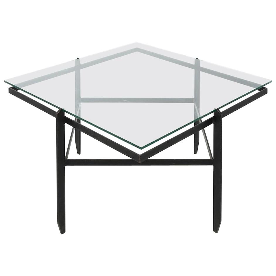 Table basse moderne mi-siècle vintage en fer et verre