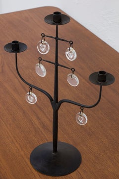 Iron and glass prism candelabra by Erik Höglund , Boda Smide, 1950s
