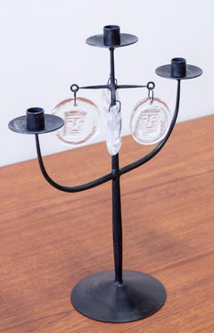 Iron and glass prism candelabra by Erik Höglund , Boda Smide, 1950s