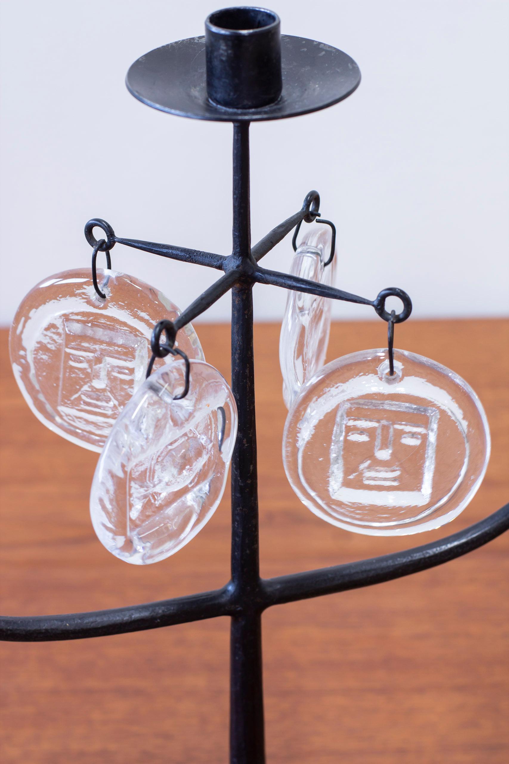 Swedish Iron and glass prism candelabra by Erik Höglund , Boda Smide, 1950s For Sale