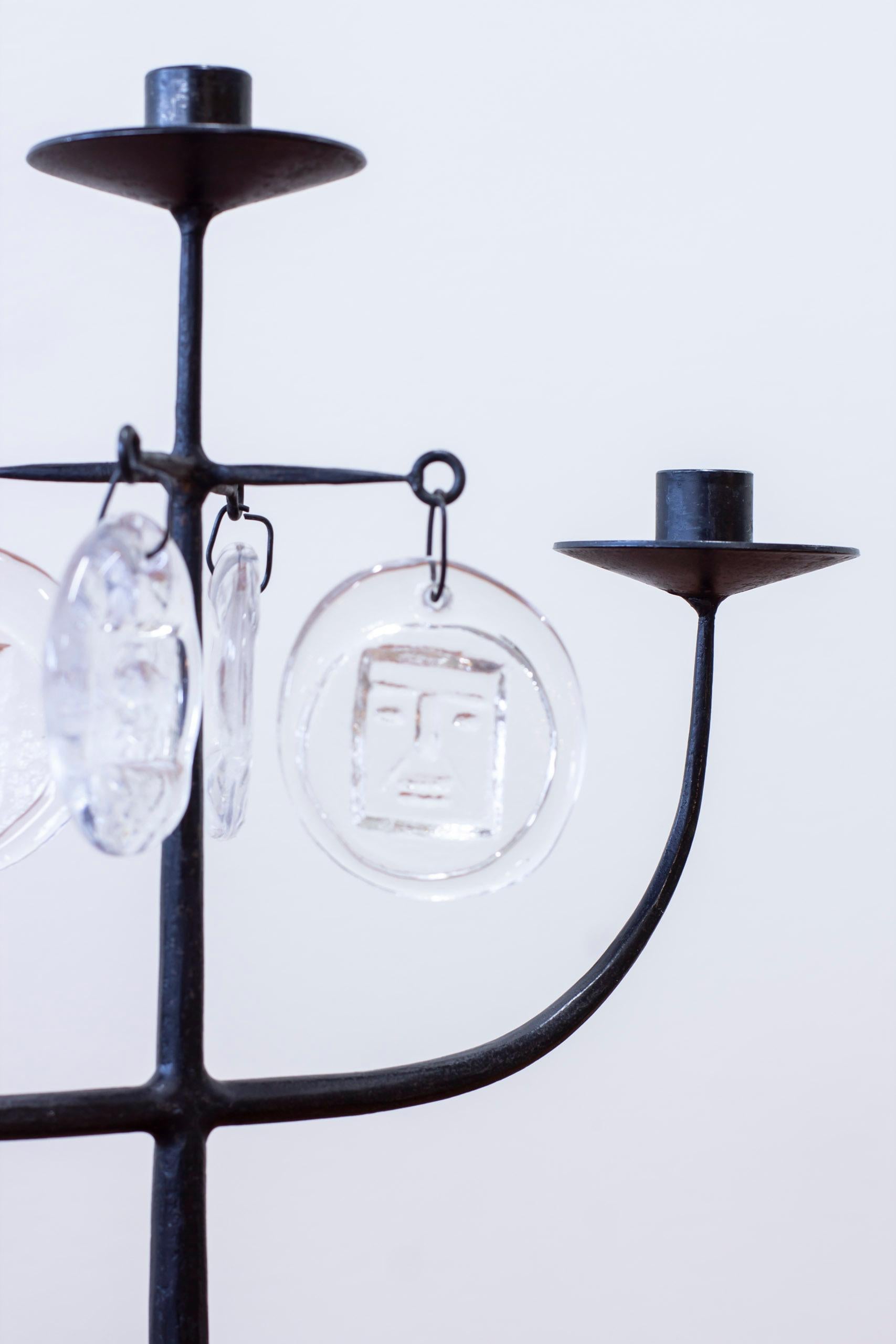 Iron and glass prism candelabra by Erik Höglund , Boda Smide, 1950s In Good Condition For Sale In Hägersten, SE