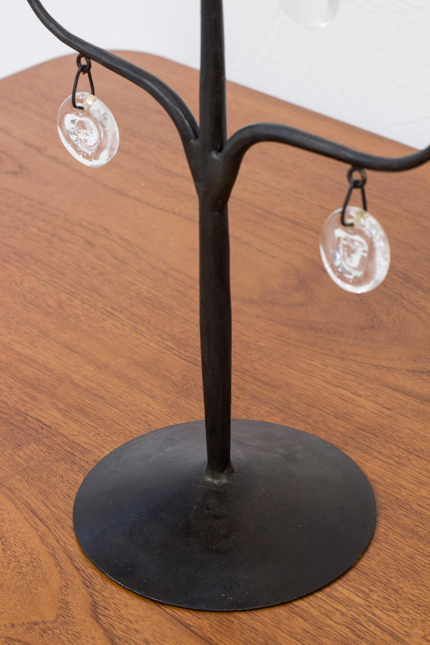 Vetro soffiato Candelabro a prisma in ferro e vetro di Erik Höglund , Boda Smide, anni '50 in vendita