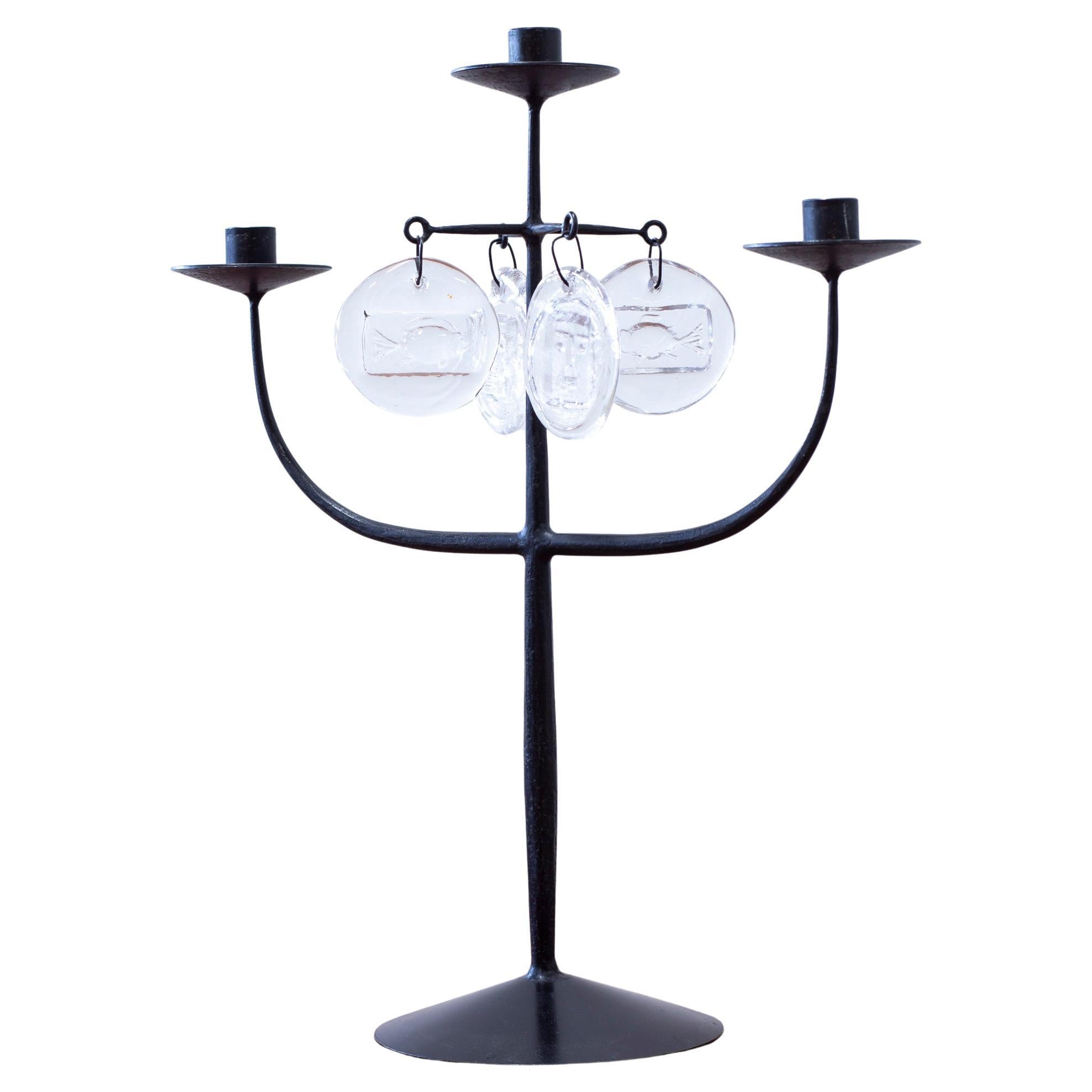 Chandelier à prisme en fer et en verre par Erik Höglund , Boda Smide, années 1950
