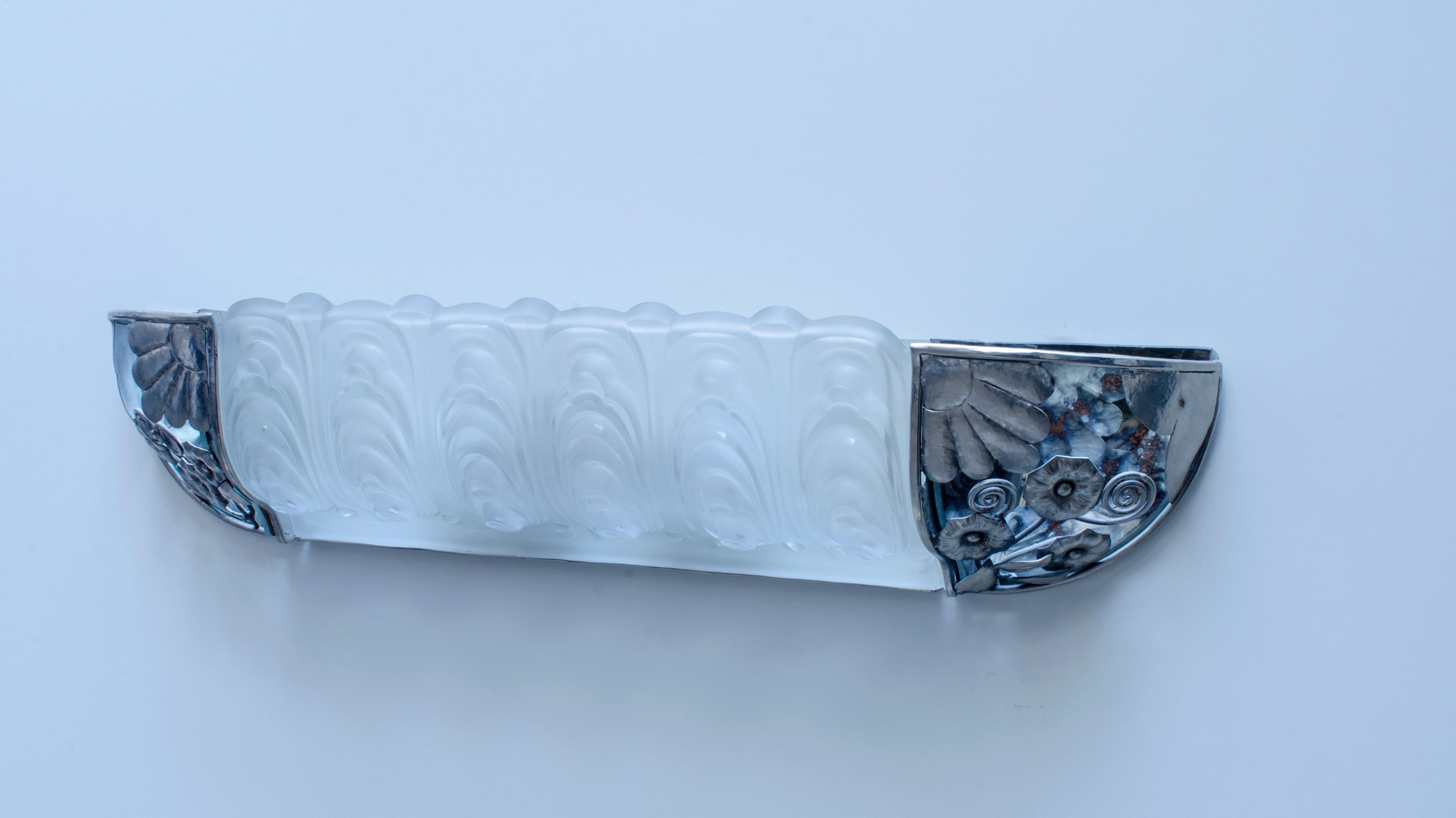 Art Deco Iron and Glass Sconces by Marius Ernest Sabino For Sale