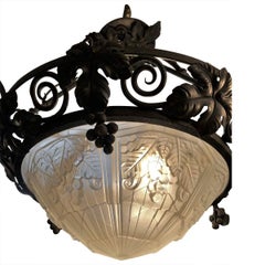Iron and Glass Scrolls and Grapes Embellished Chandelier