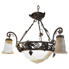 Retro Iron and Glass Scrolls and Grapes Embellished Chandelier