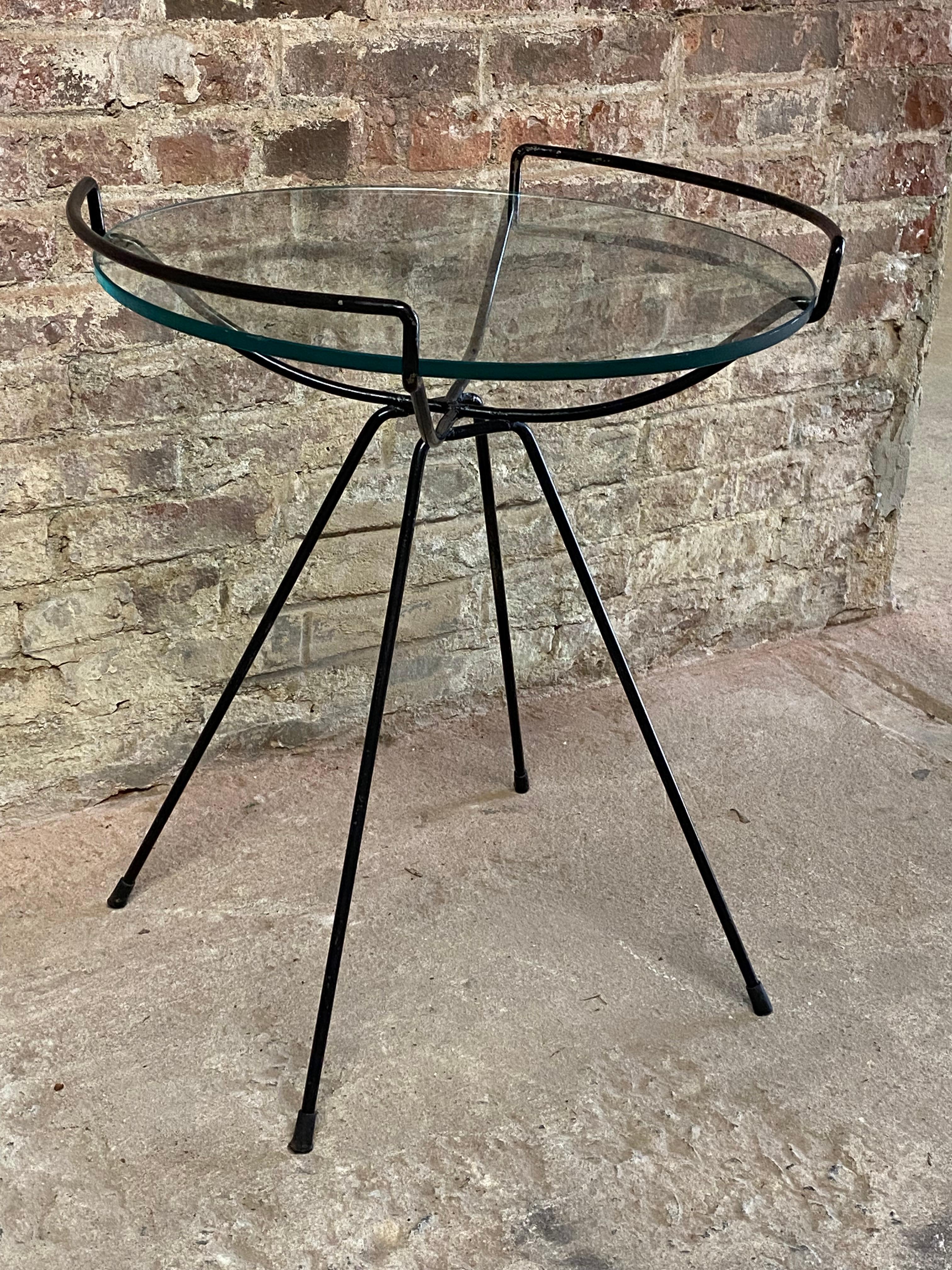 Mid-Century Modern Iron and Glass Side Table in the Manner of Sol Bloom