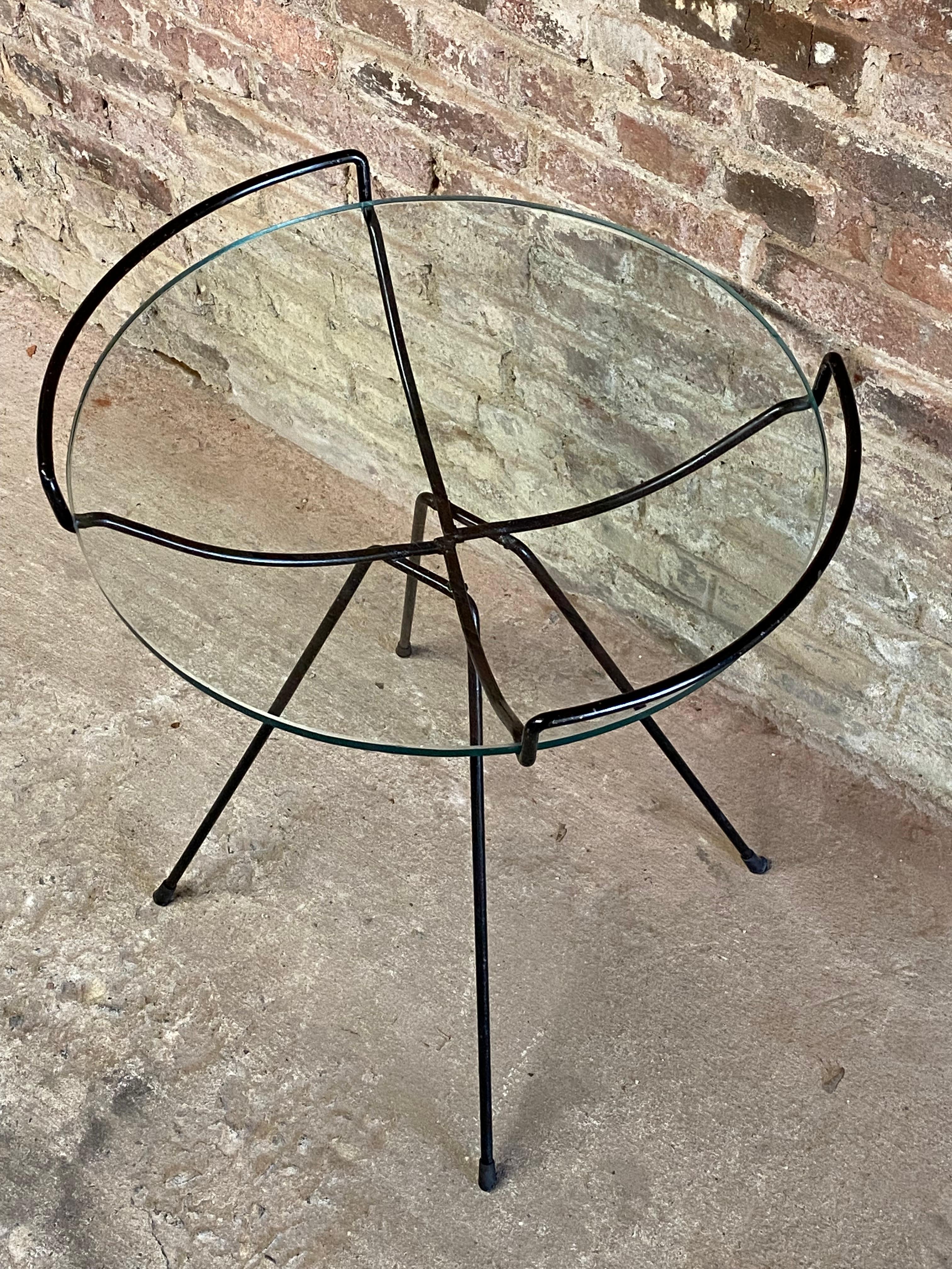 Mid-20th Century Iron and Glass Side Table in the Manner of Sol Bloom