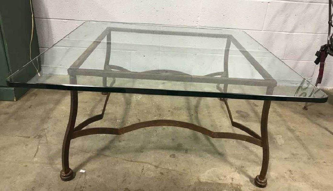 Rustic Iron and Glass Top Square Coffee Table