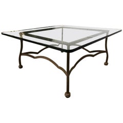 Iron and Glass Top Square Coffee Table