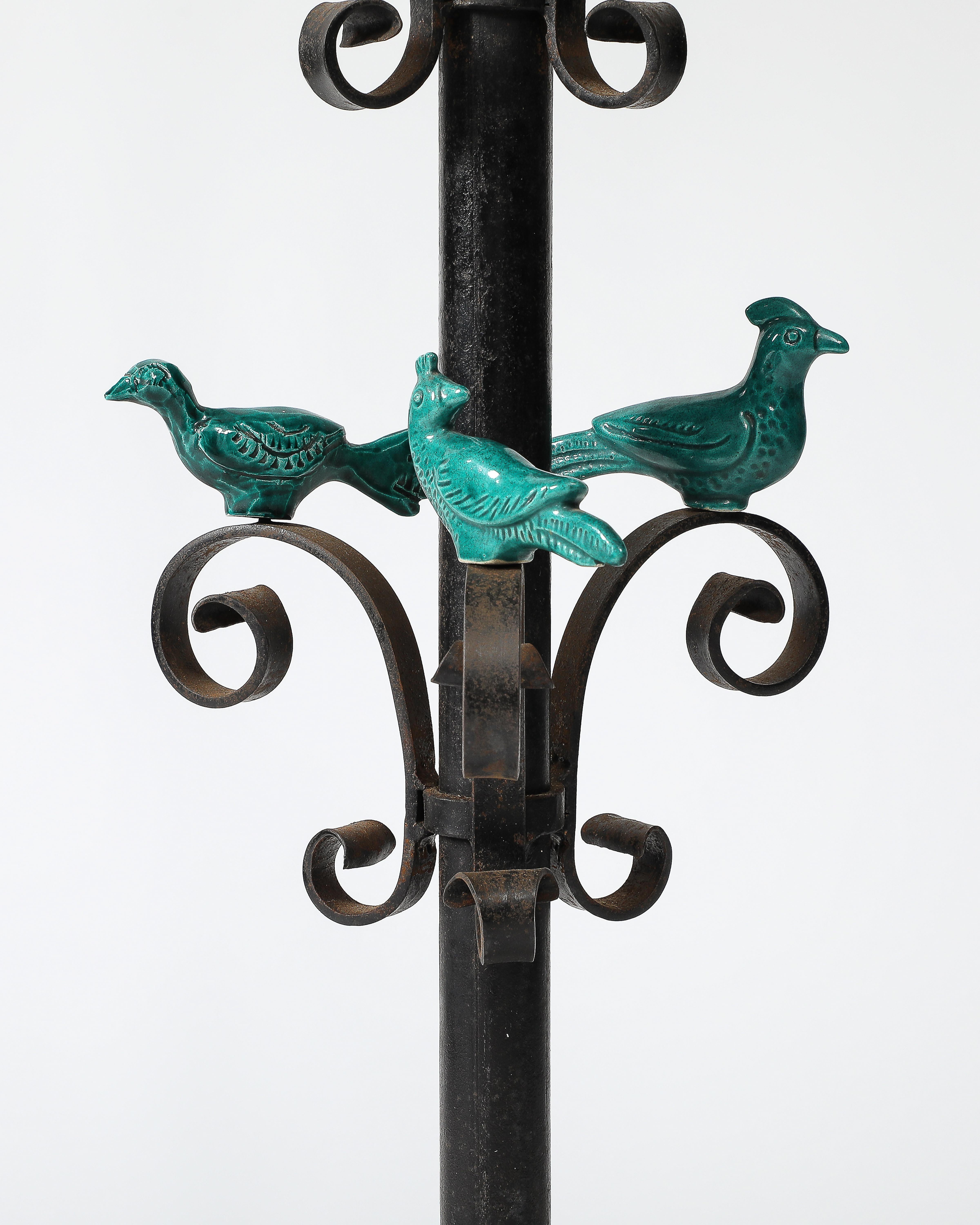 Iron and Glazed Ceramic Floor Lamp, France, c. 1940 5
