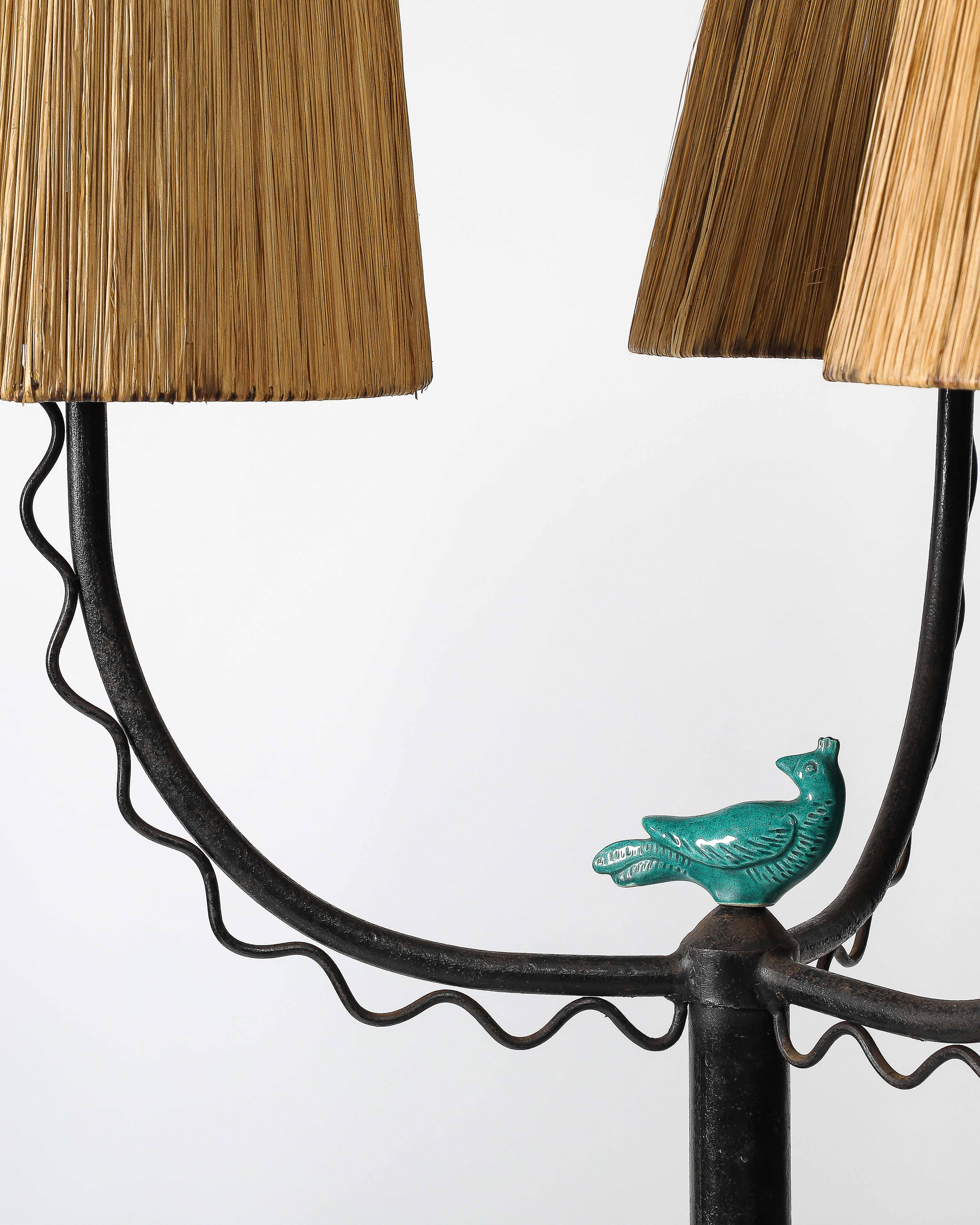 Iron and Glazed Ceramic Floor Lamp, France, c. 1940 7