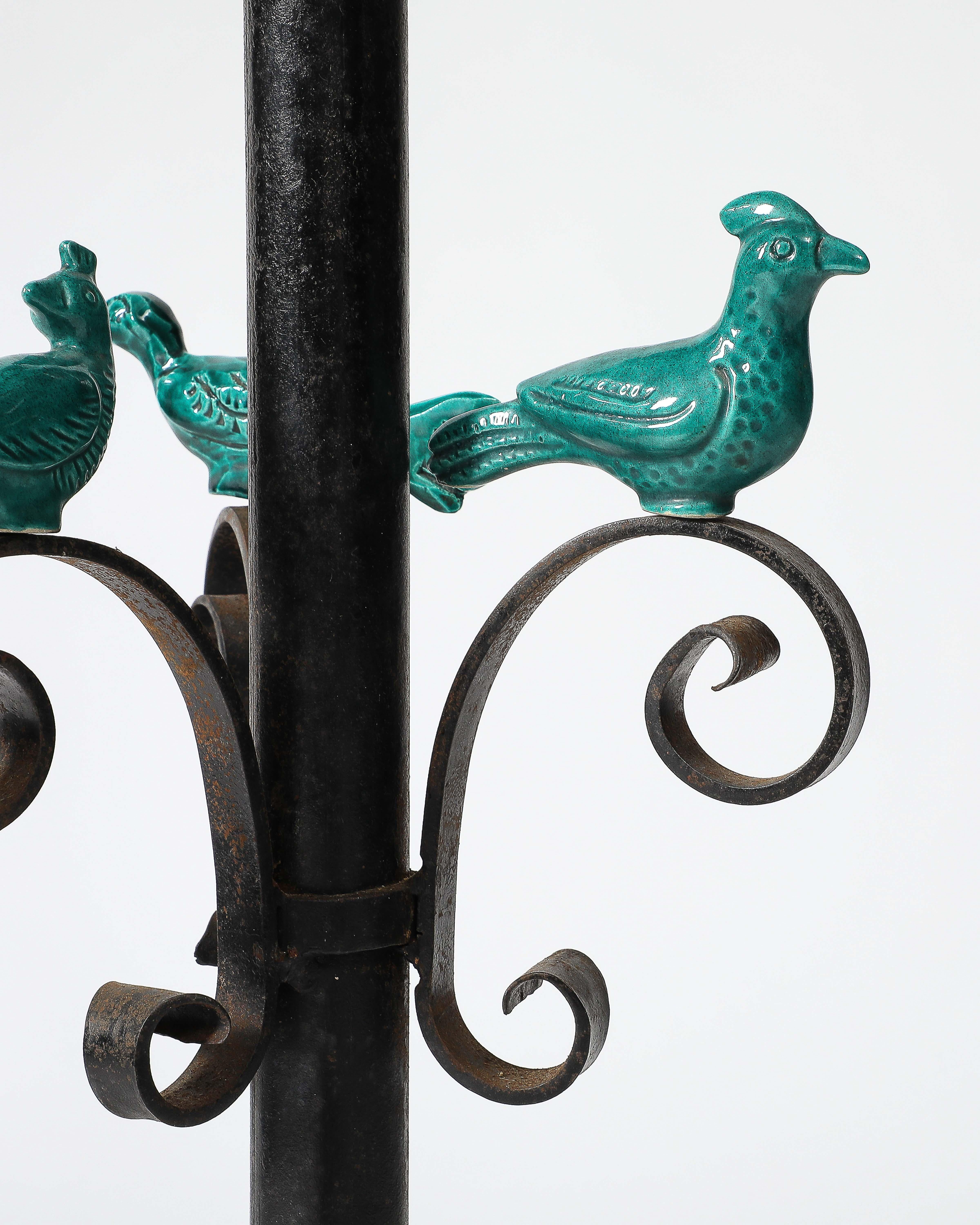 Iron and Glazed Ceramic Floor Lamp, France, c. 1940 11