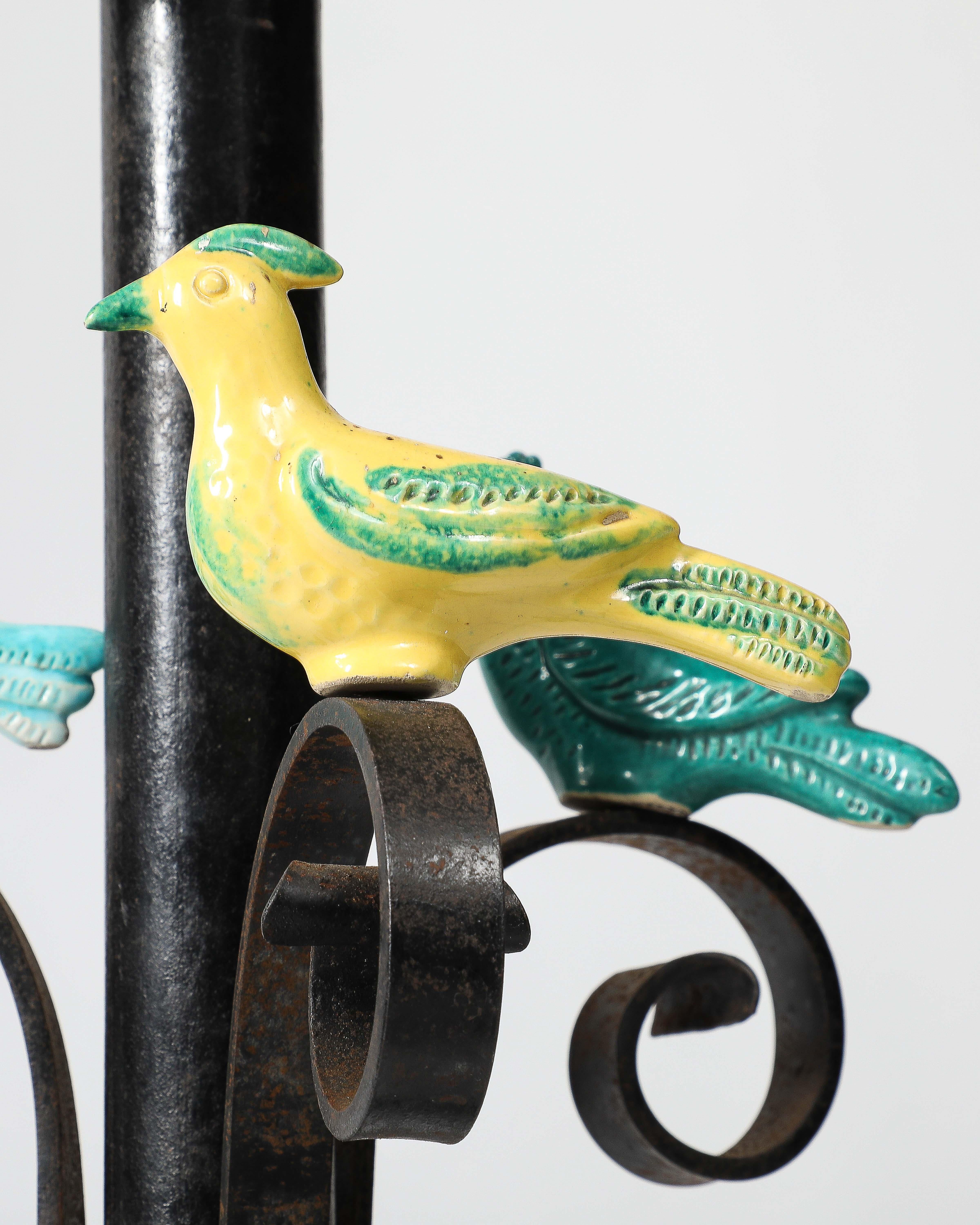 Iron and Glazed Ceramic Floor Lamp, France, c. 1940 12