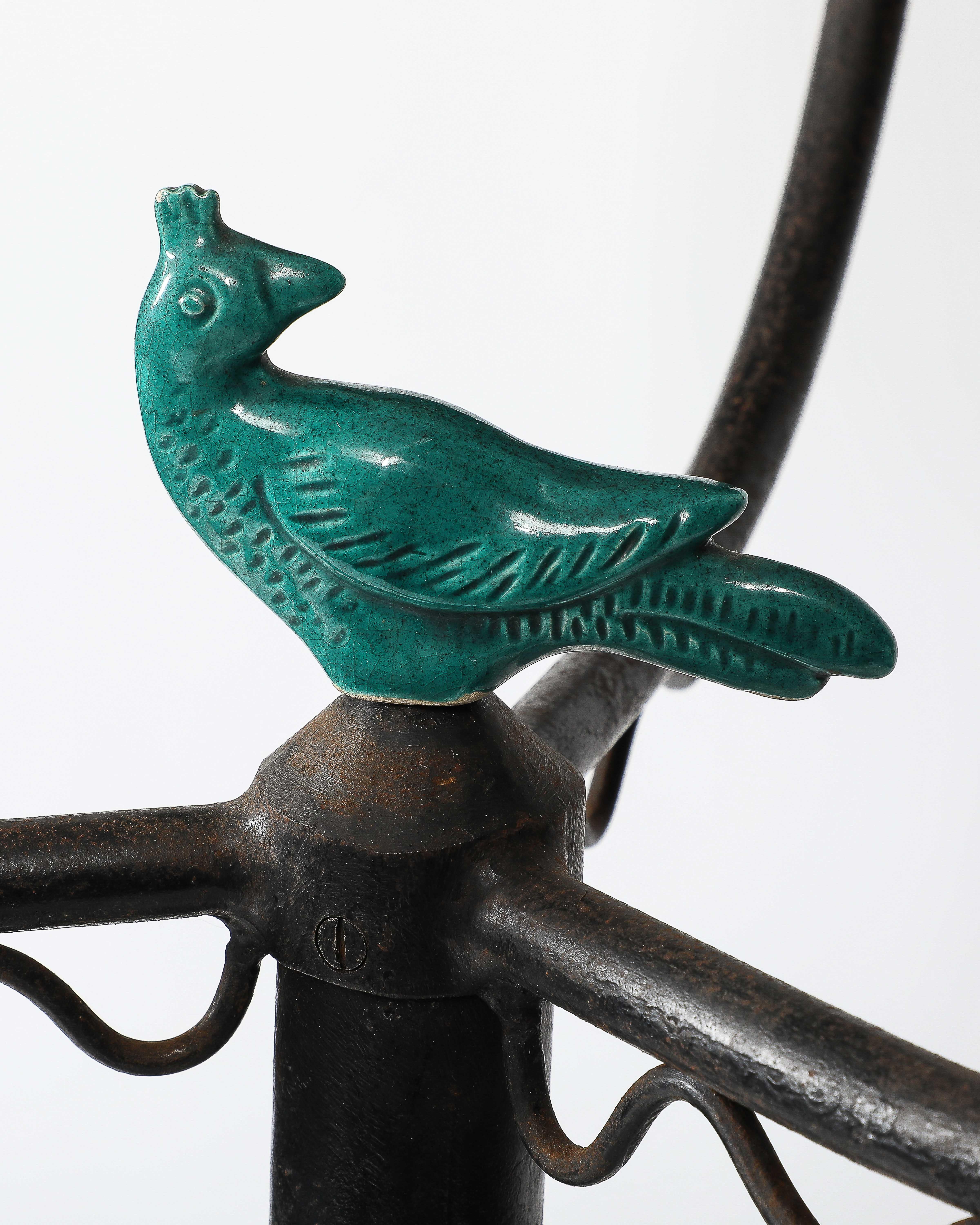 Iron and Glazed Ceramic Floor Lamp, France, c. 1940 15
