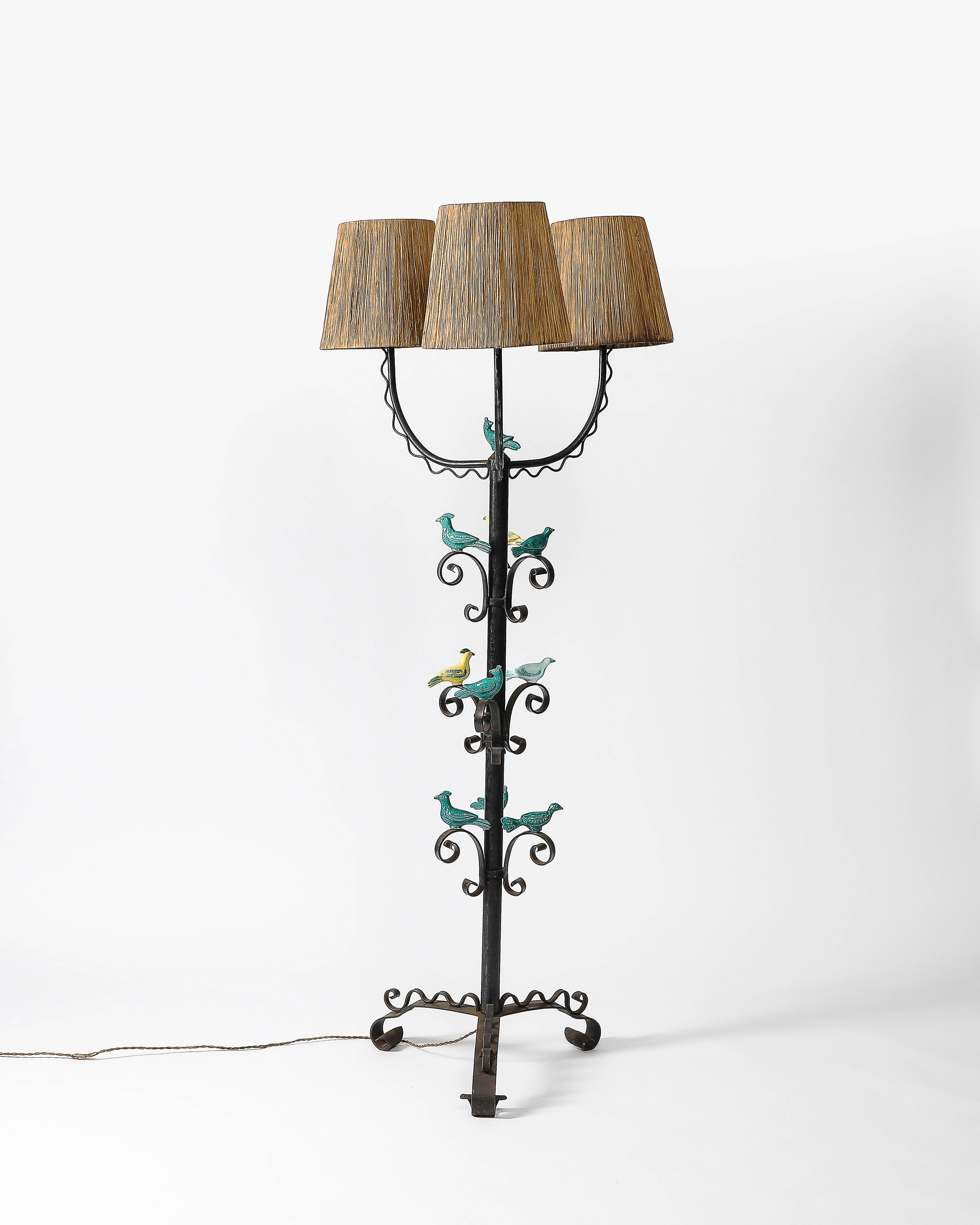 Iron and Glazed Ceramic Floor Lamp, France, c. 1940 1
