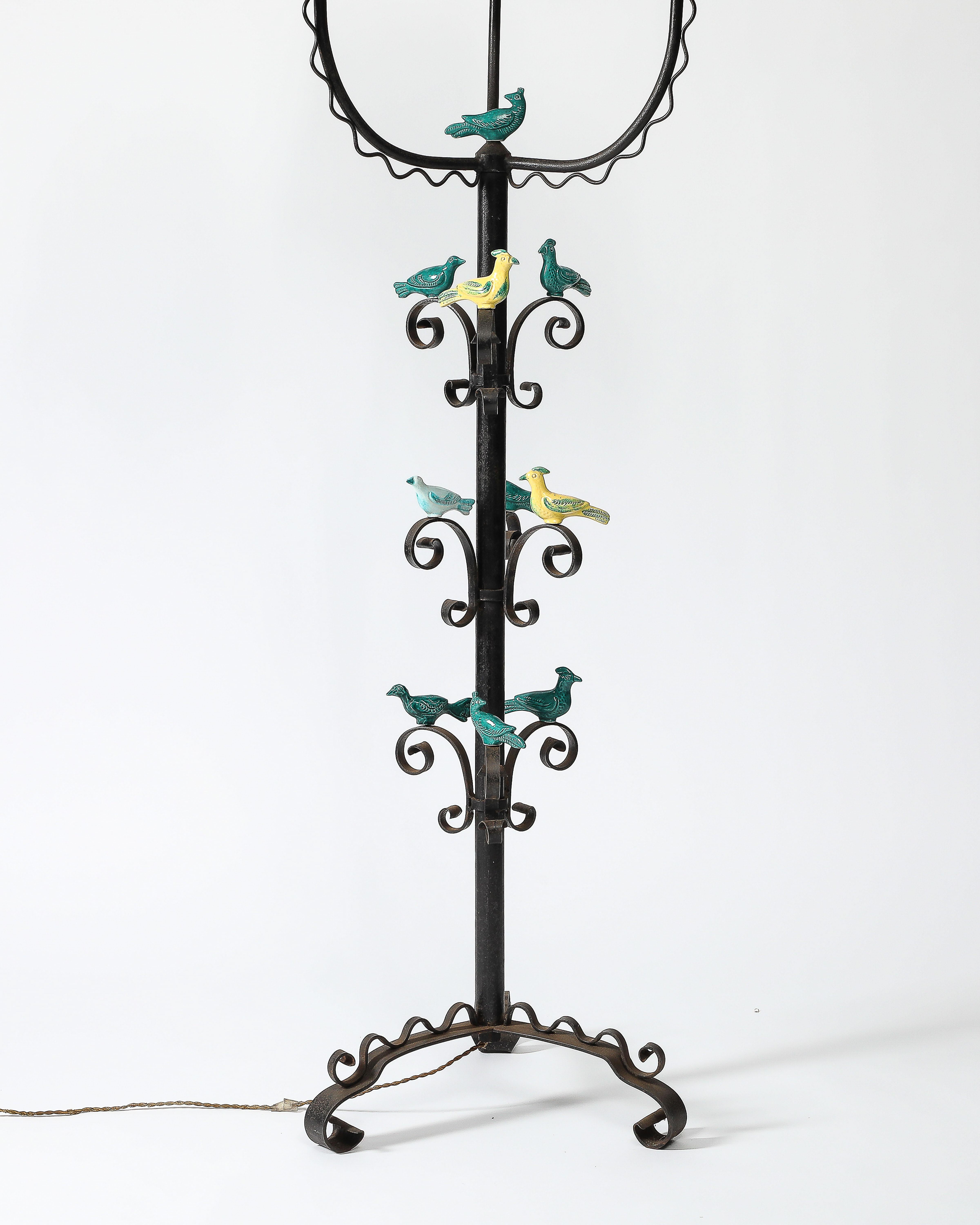 Iron and Glazed Ceramic Floor Lamp, France, c. 1940 2