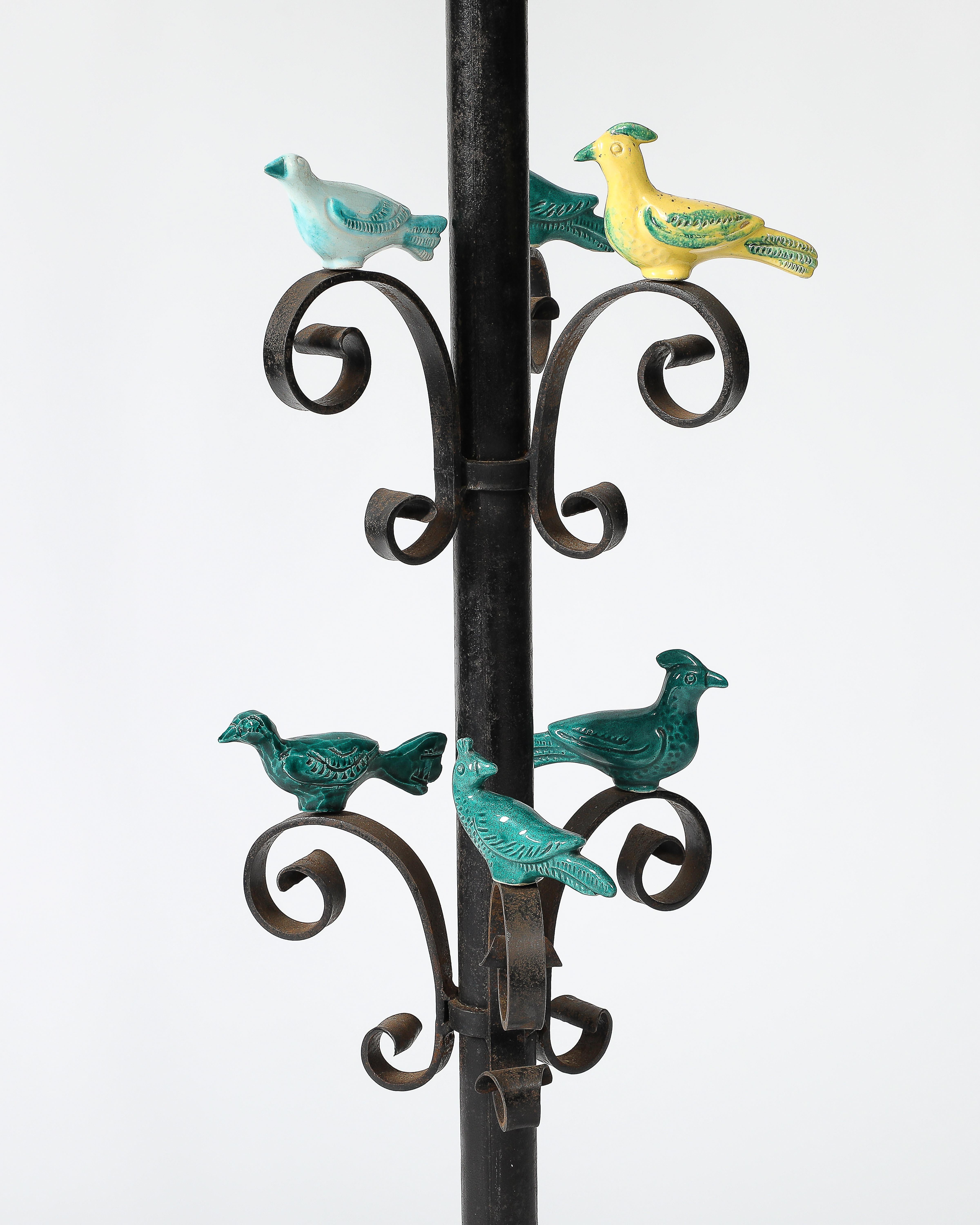 Iron and Glazed Ceramic Floor Lamp, France, c. 1940 3